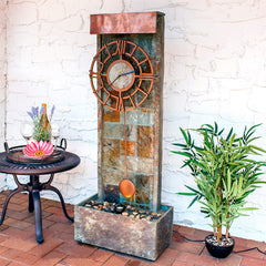 49"H Electric Natural Slate Water Fountain with Clock and LED Light