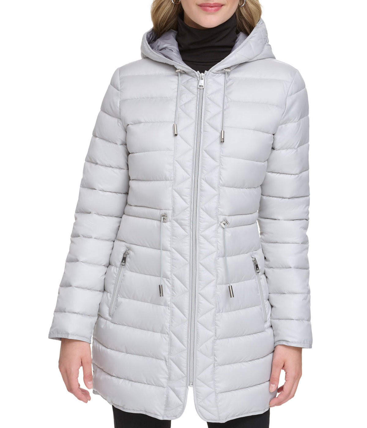  Kenneth Cole Hooded Packable Anorak with Contrast Lining - Silver - Bonton