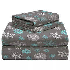 Luxury Flannel Sheet Set Snowflakes Grey