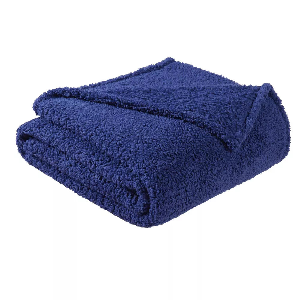  Brooklyn Loom Marshmallow Sherpa Throw Blanket Navy - Navy - Bonton