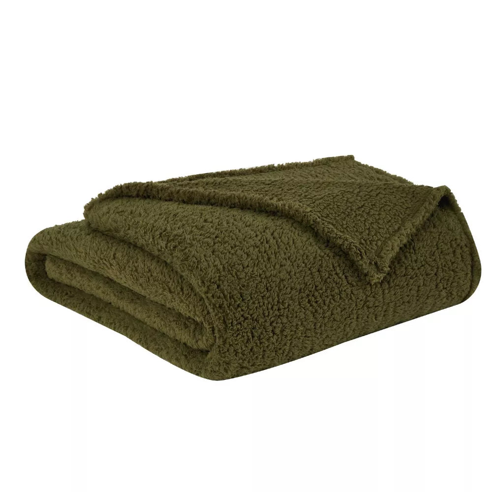  Brooklyn Loom Marshmallow Sherpa Throw Blanket Olive Green - Olive Green - Bonton