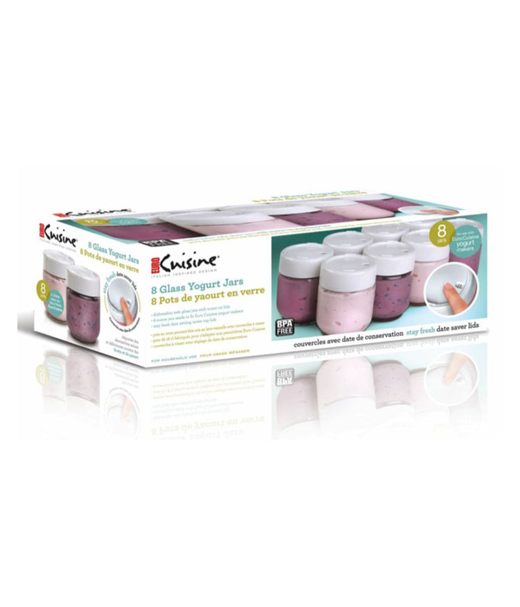 Set of 8 Glass Jars with Date Lid for Digital Yogurt Maker Clear