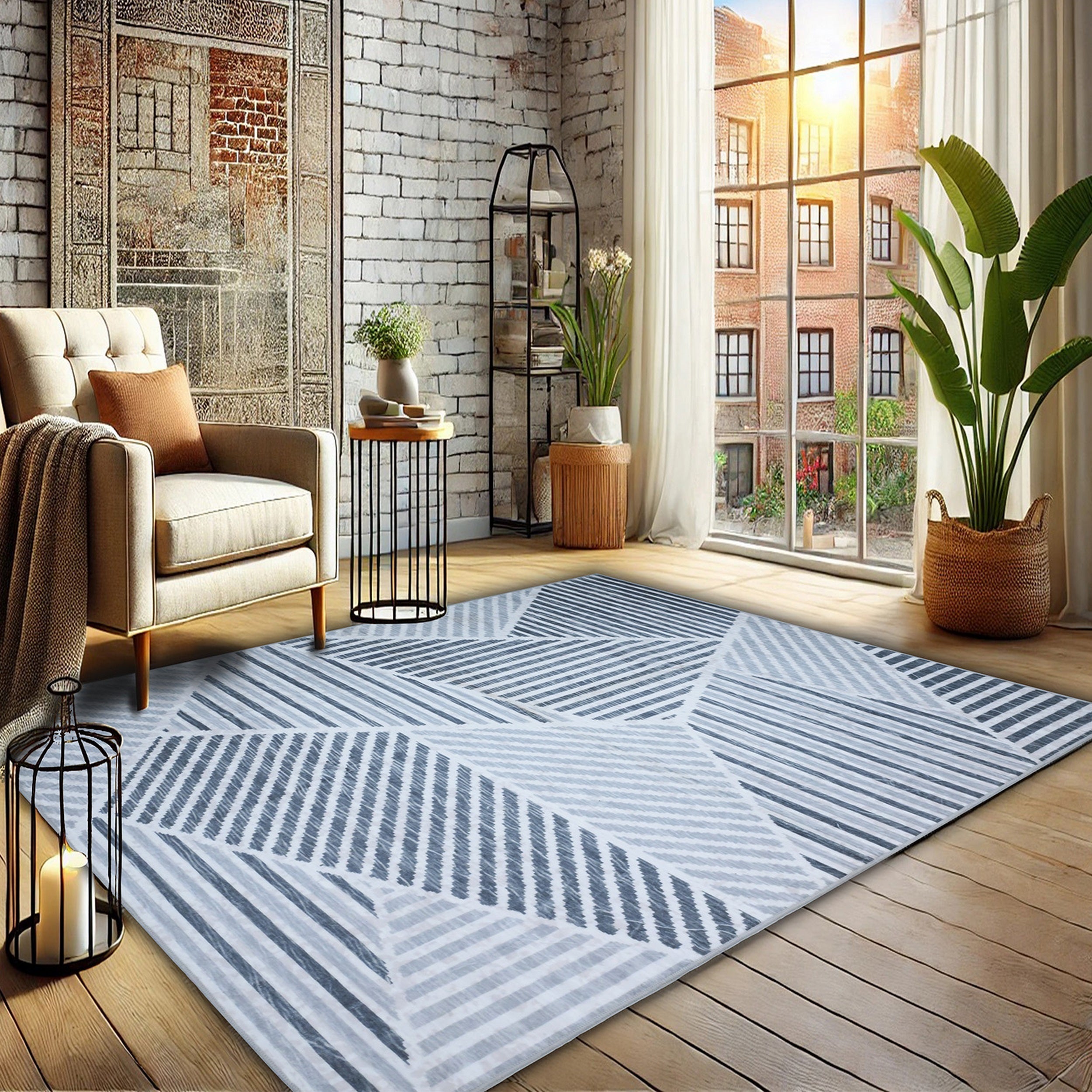  Bibb Home Bibb Home Washable Flannel Printed Area Rug With Latex Back 4x6 Ft - 4x6 ft - Bonton