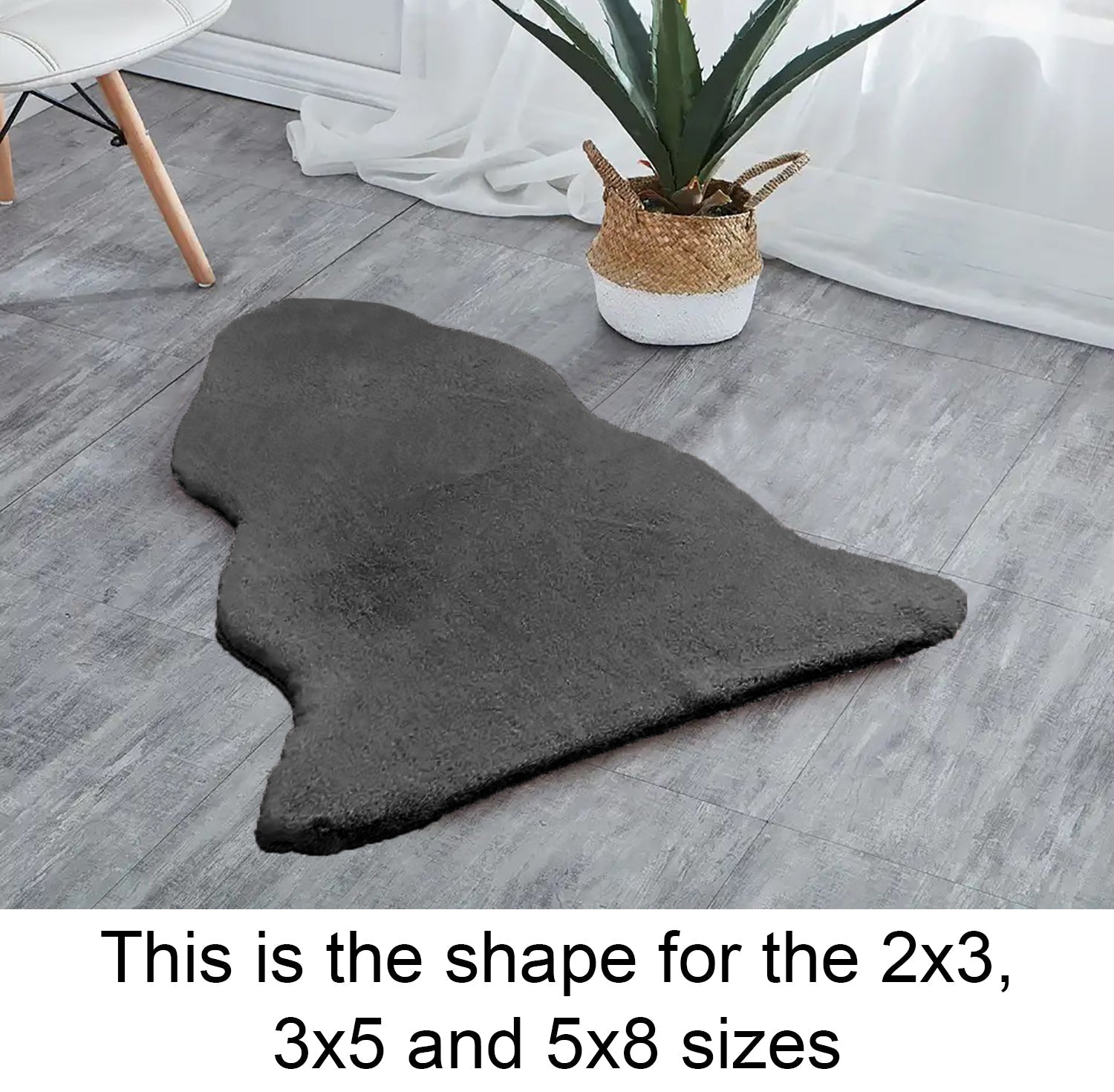  Grey Faux Rabbit Fur Fuzzy Soft Fluffy Plush Cozy Shaggy Area Rug by Homemartgoods - 2' x 3' Feet - Bonton