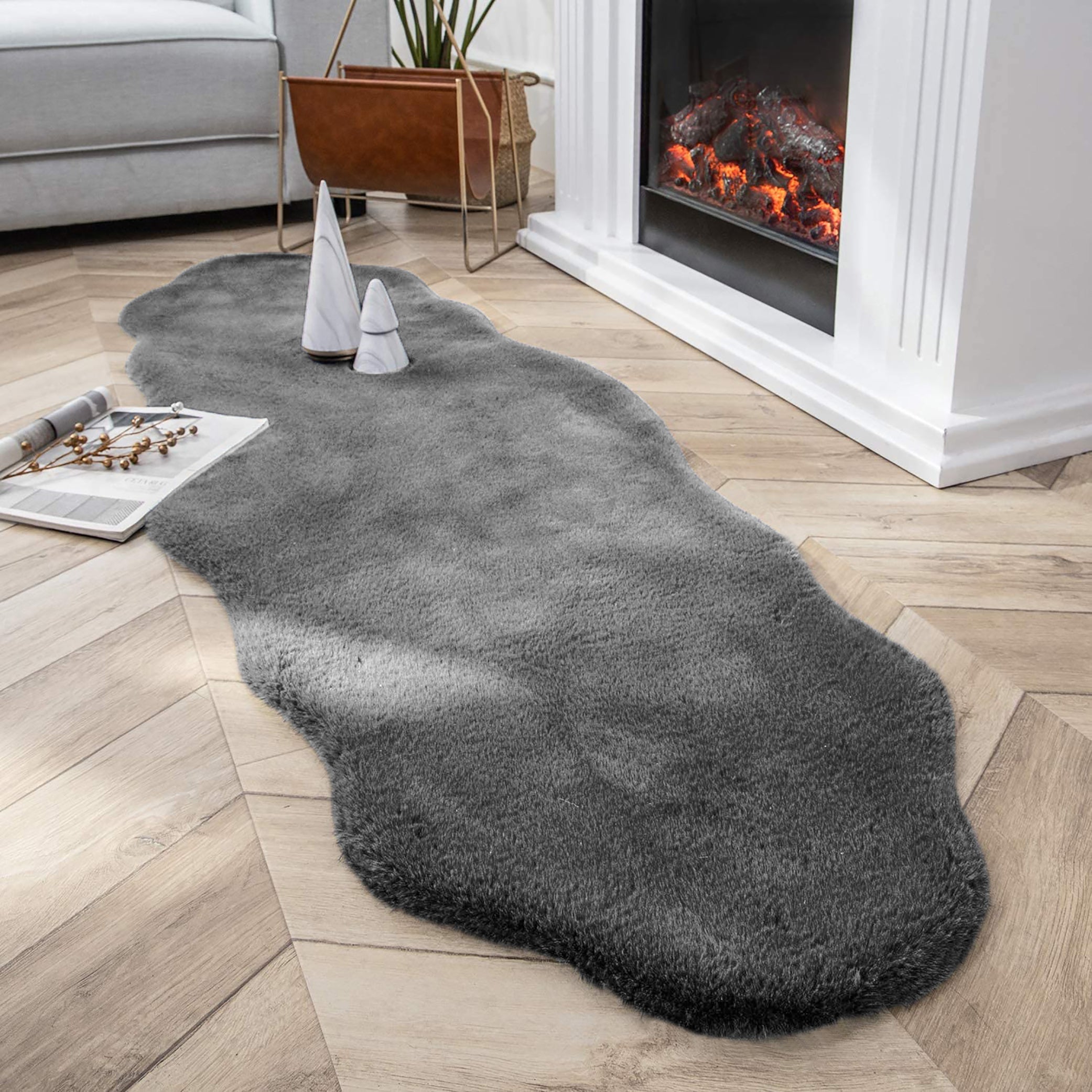  Grey Faux Rabbit Fur Fuzzy Soft Fluffy Plush Cozy Shaggy Area Rug by Homemartgoods - 2' x 3' Feet - Bonton