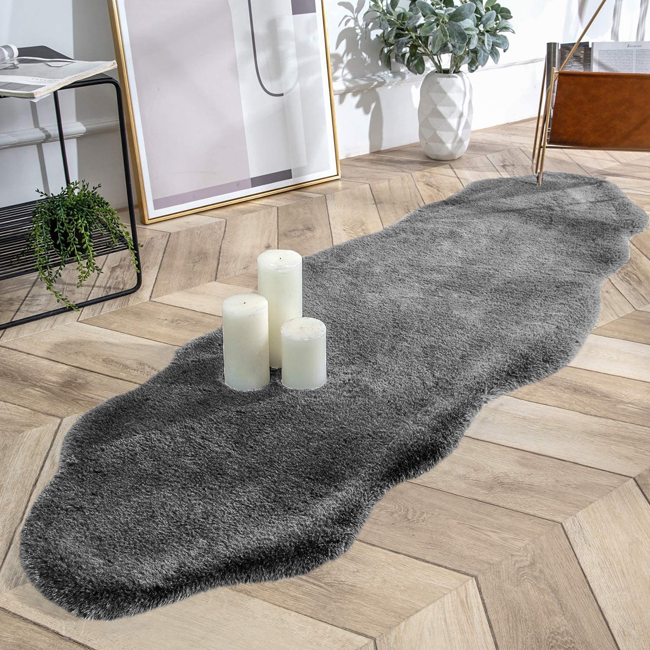  Grey Faux Rabbit Fur Fuzzy Soft Fluffy Plush Cozy Shaggy Area Rug by Homemartgoods - 2' x 3' Feet - Bonton