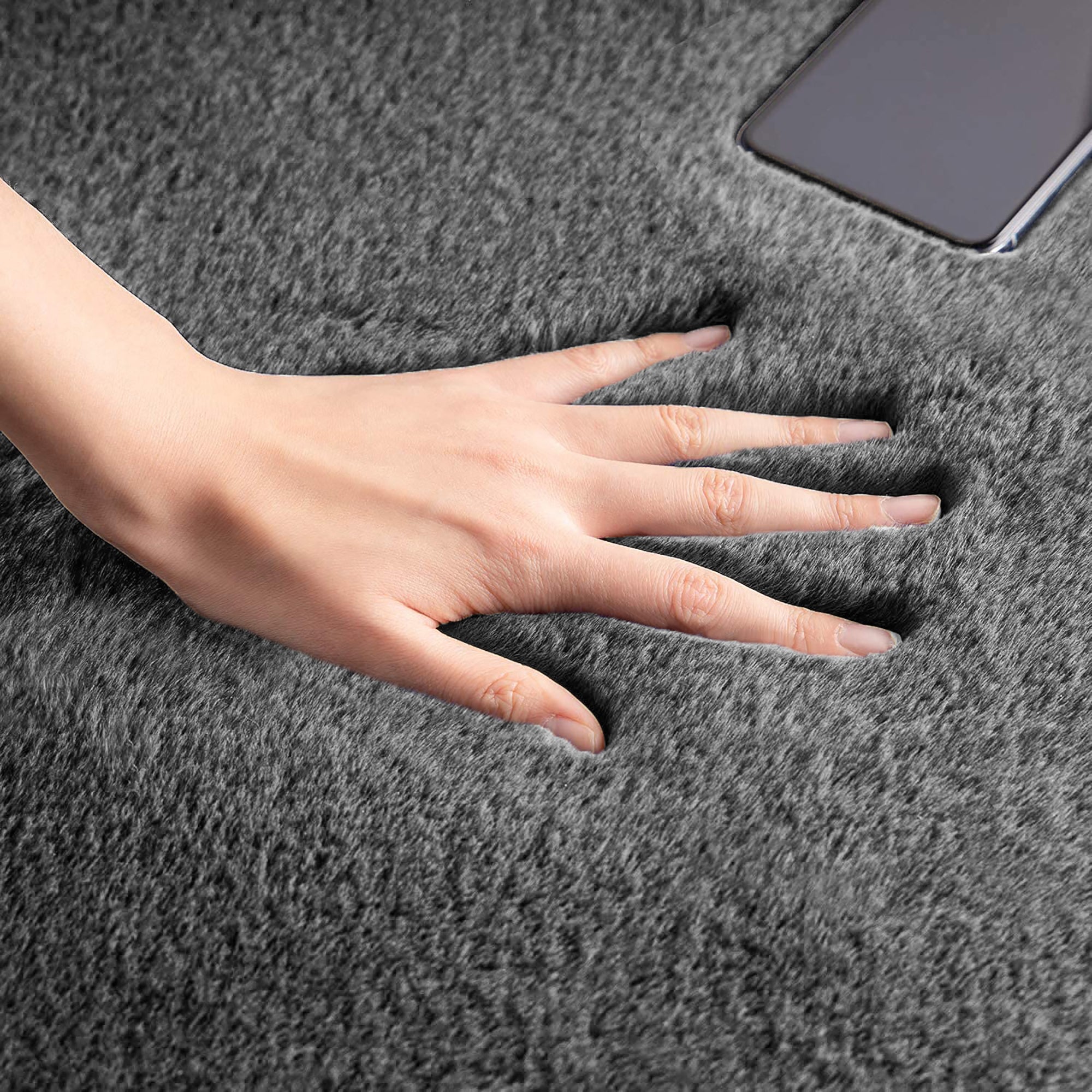  Grey Faux Rabbit Fur Fuzzy Soft Fluffy Plush Cozy Shaggy Area Rug by Homemartgoods - 2' x 3' Feet - Bonton