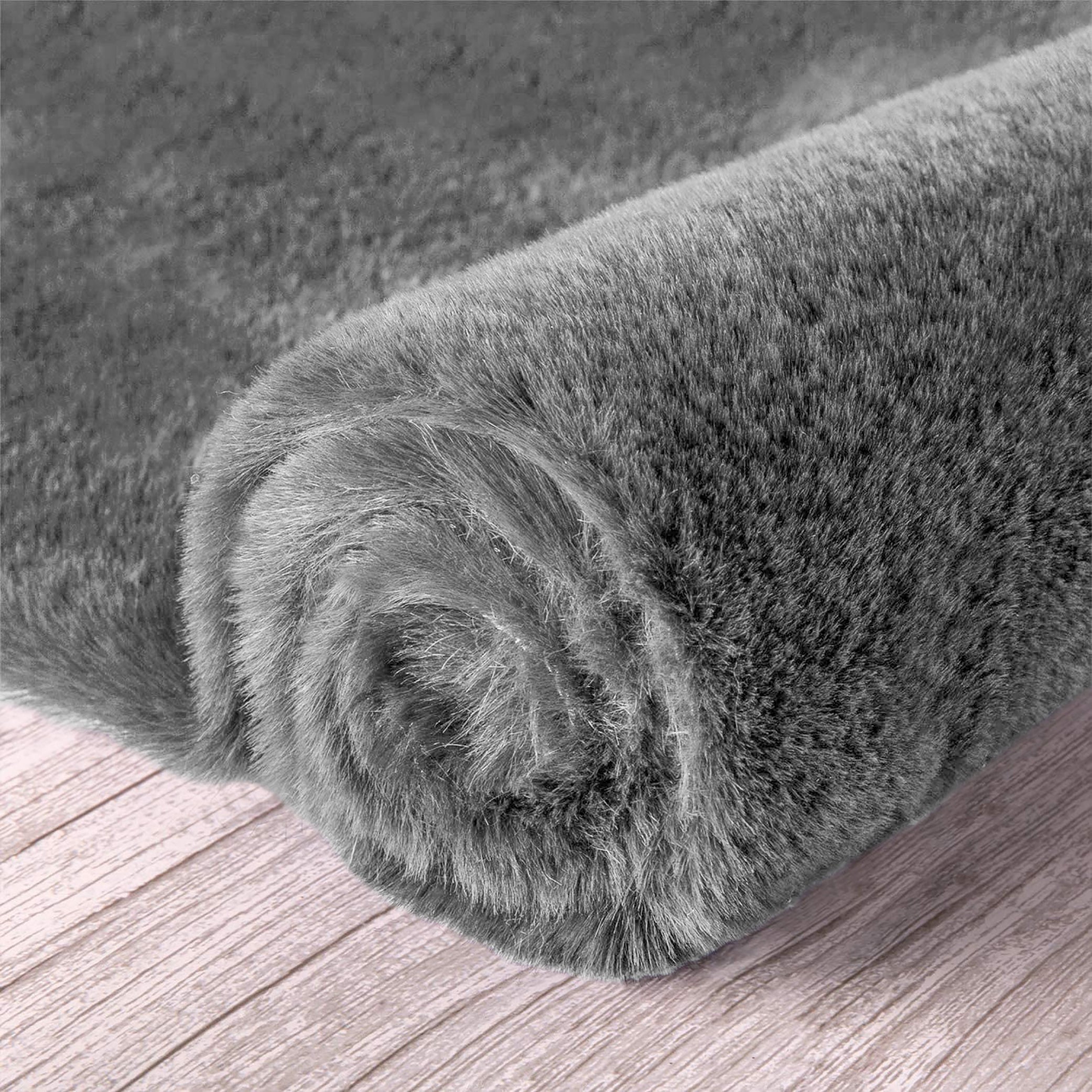  Grey Faux Rabbit Fur Fuzzy Soft Fluffy Plush Cozy Shaggy Area Rug by Homemartgoods - 2' x 3' Feet - Bonton