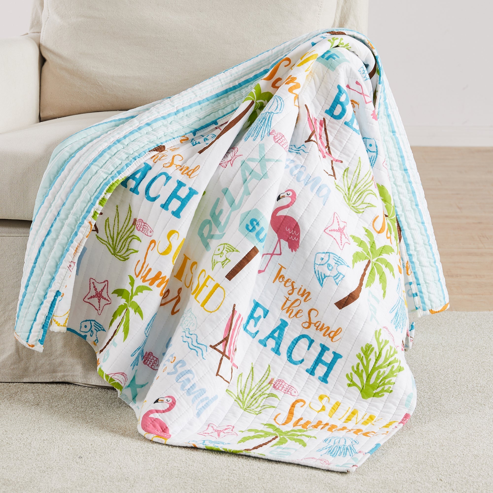  Birch Hill By Levtex Beach Days Reversible Quilted Throw - Multi - Bonton