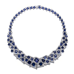 RG 3D Geometric Cluster Basketweave Stack Graduated Eternity Formal Necklace