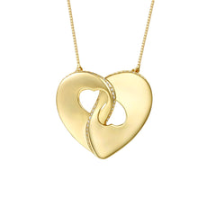14k Gold Plated With Cubic Zirconia Modern Double Heart Half Cut-Out Entwined Necklace