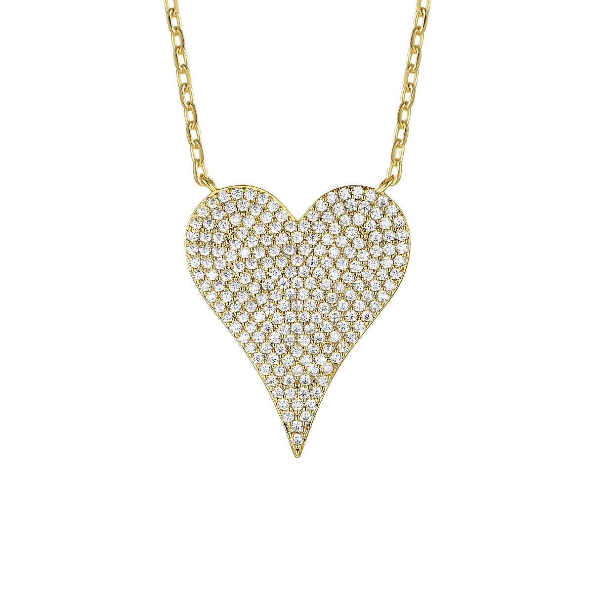  Genevive 14k Gold Plated Sterling Silver With Pave Cubic Zirconia Heart Layering Necklace - Clear - Bonton