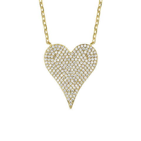 14k Gold Plated Sterling Silver With Pave Cubic Zirconia Heart Layering Necklace