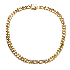 14k Gold Plated With Cubic Zirconia Miami Cuban Chain Door Knocker Necklace