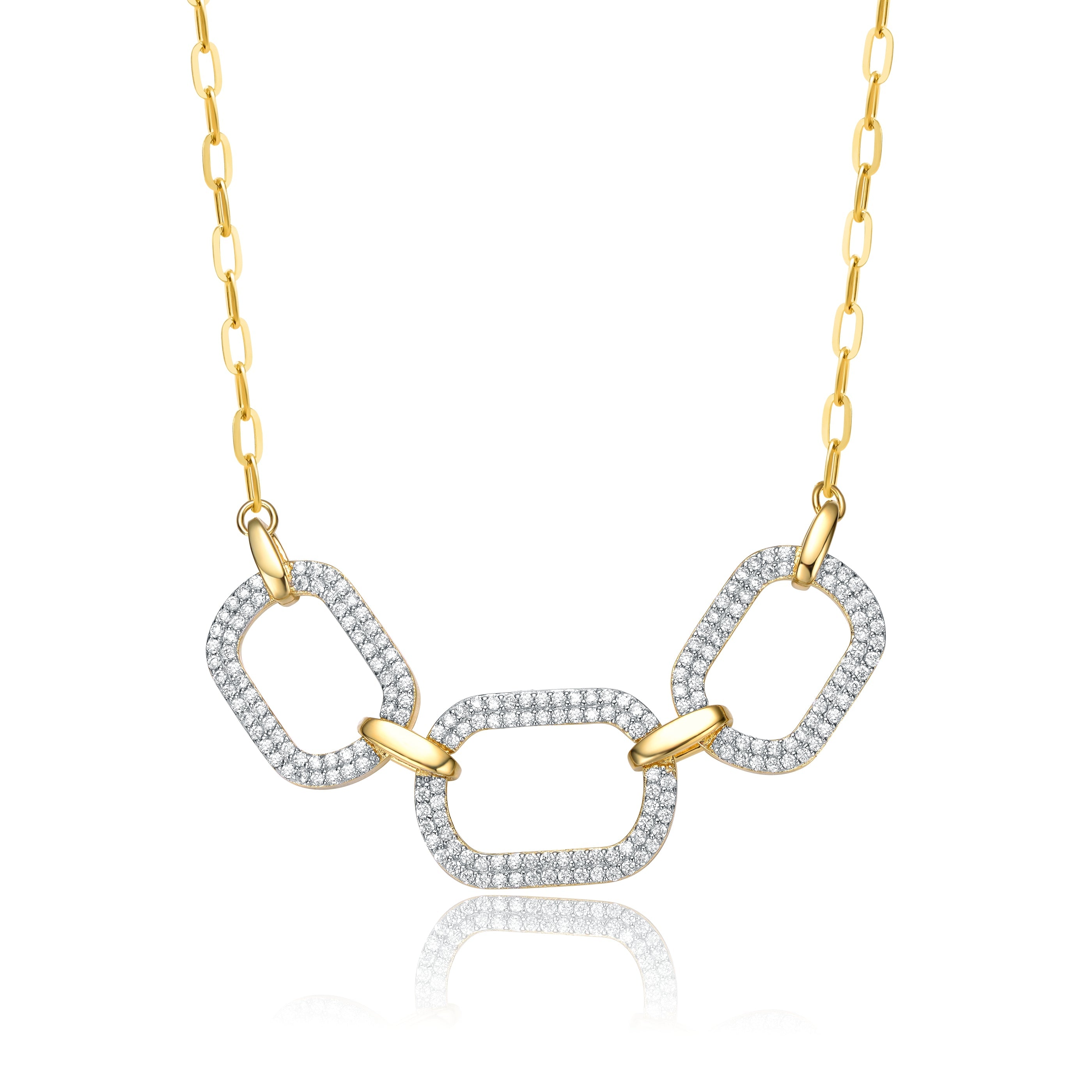  Rachel Glauber 14k Gold Plated With Cubic Zirconia Pave Geometric Oval Chain Necklace - Clear - Bonton