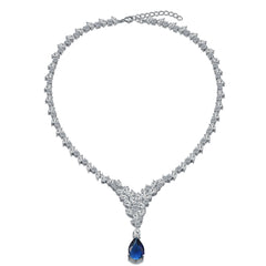 White Gold Plated Cubic ZIrconia Cluster Bridal Y-Necklace