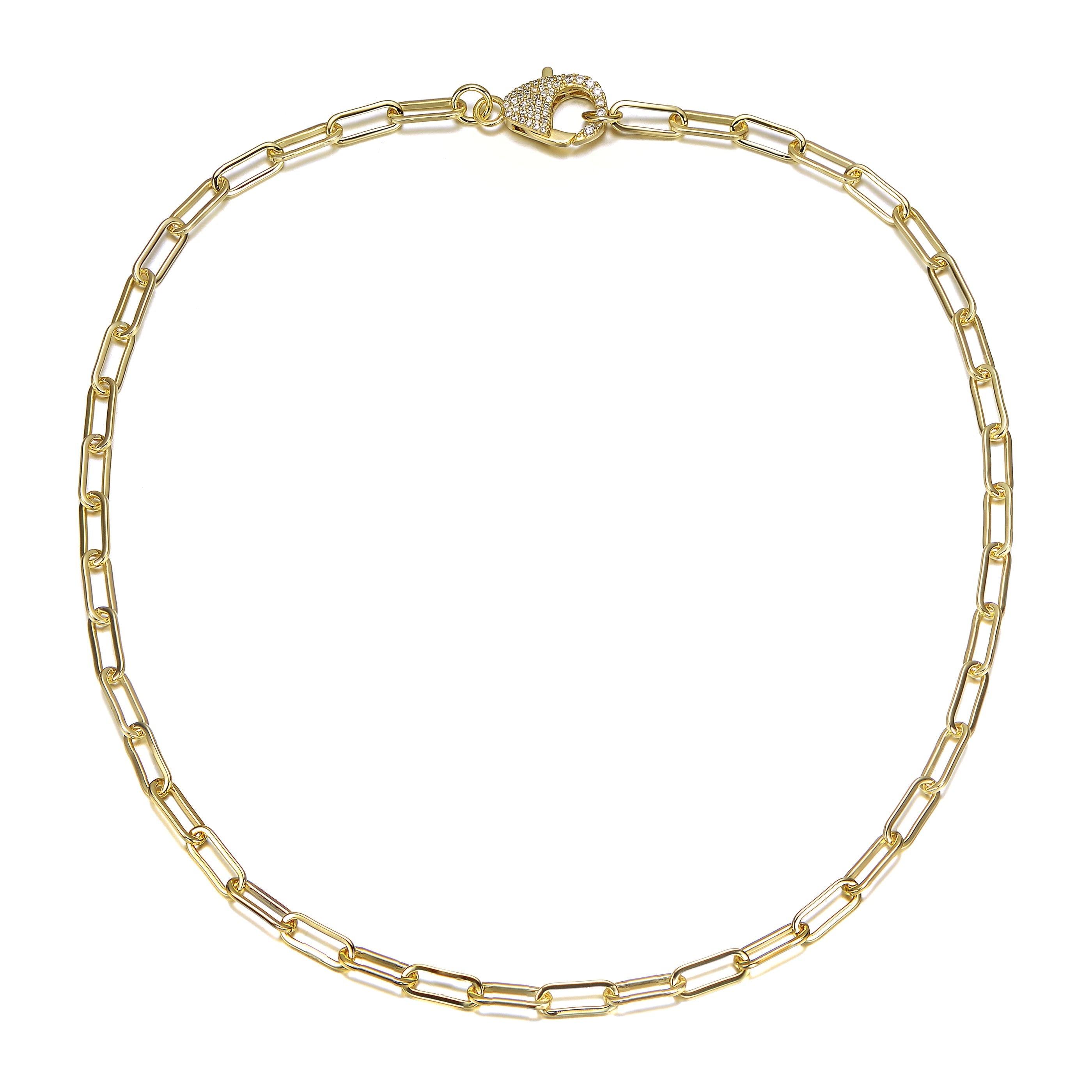  Rachel Glauber 14k Gold Plated Cubic Zirconia Pave Clasp Paperclip Link Necklace - Default Title - Bonton