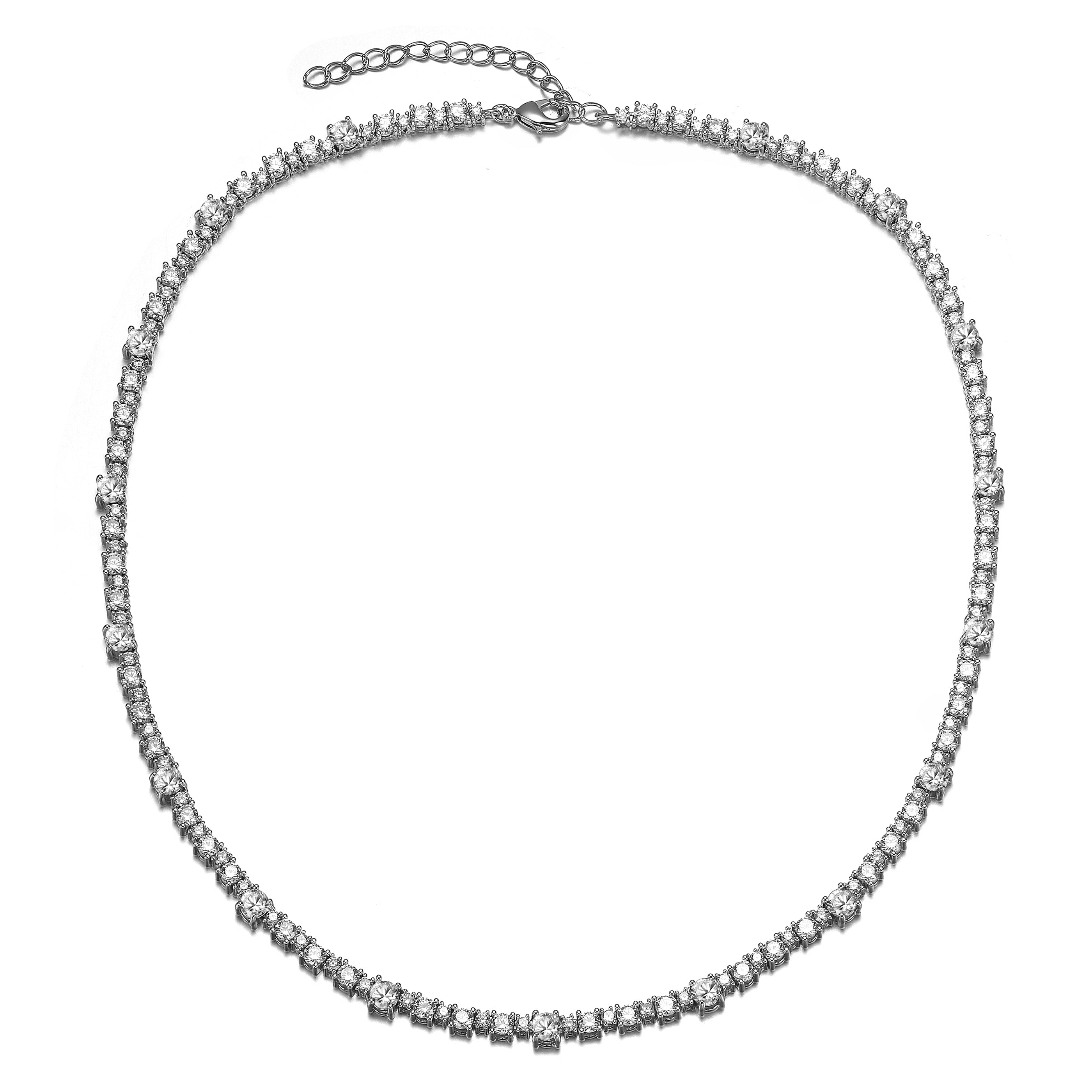  Rachel Glauber White Gold Plated Sparkling Sapphire Cubic Zirconia Tennis Chain Necklace - Default Title - Bonton