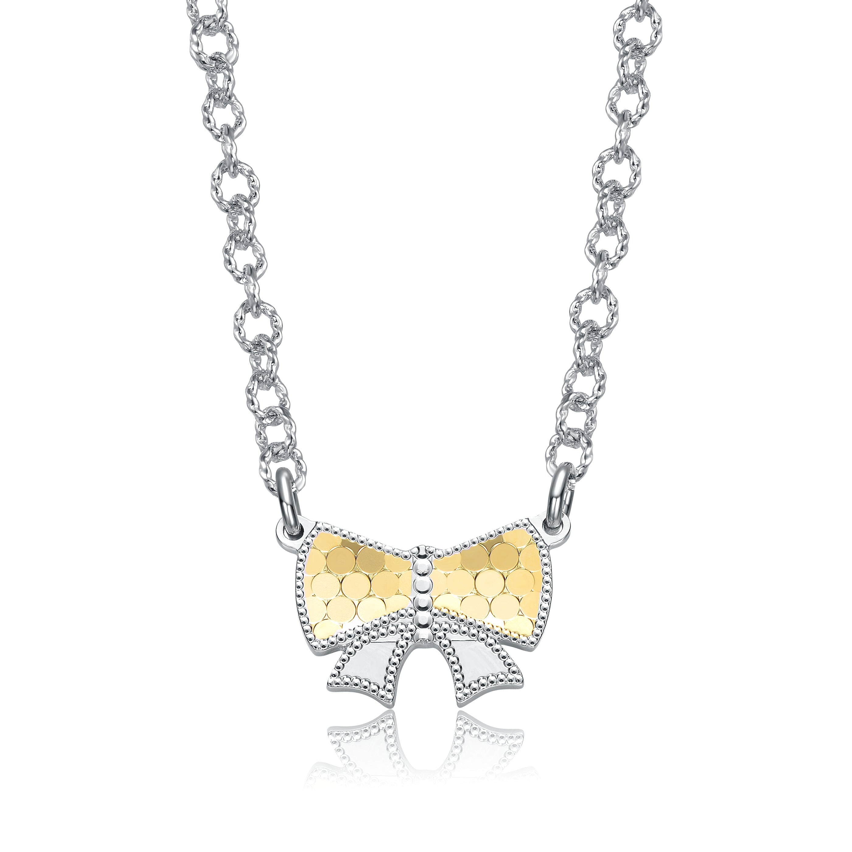  Rachel Glauber Two-Tone Textured Bow Tie Pendant Necklace, White Gold Plated & 14K Gold Plated - Default Title - Bonton