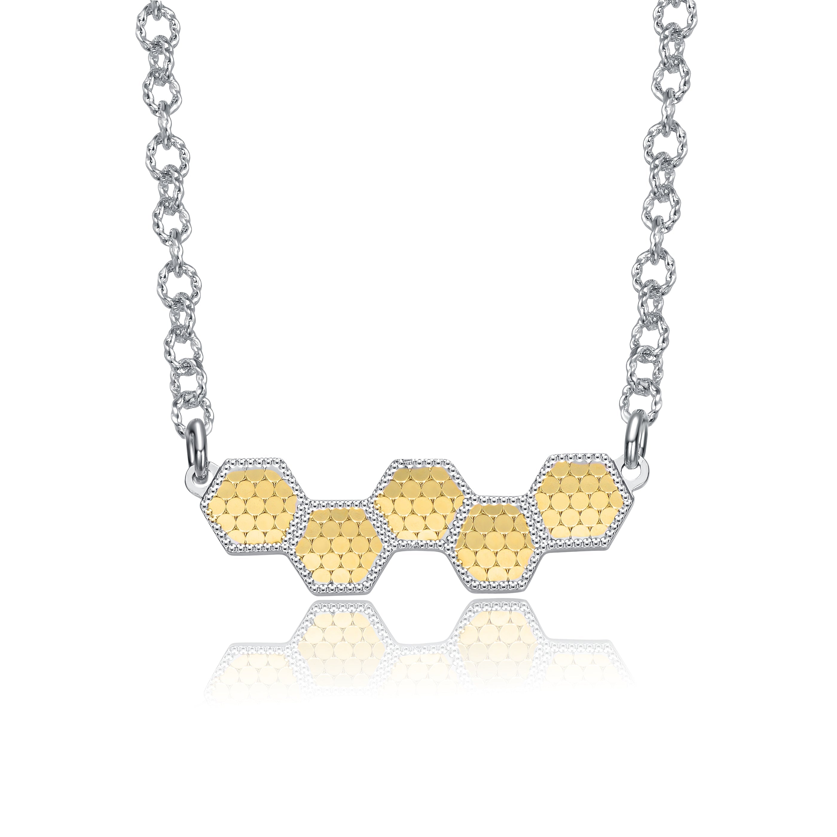  Rachel Glauber Two-Tone Textured Hexagonal Honeycomb Design Pendant Necklace, White Gold Plated & 14K Gold Plated - Default Title - Bonton
