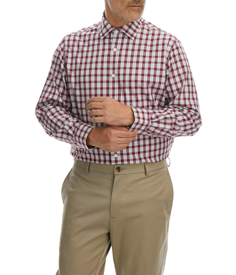 Haggar Premium Comfort Classic Fit Men's Button Down Dress Shirt Wine Plaid