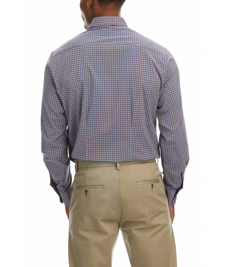 J.M. Haggar Performance Men's Long Sleeve Classic Fit Button Down Dress Shirt 3 Navy Gingham