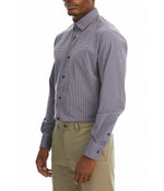 J.M. Haggar Performance Men's Long Sleeve Classic Fit Button Down Dress Shirt 3 Navy Gingham