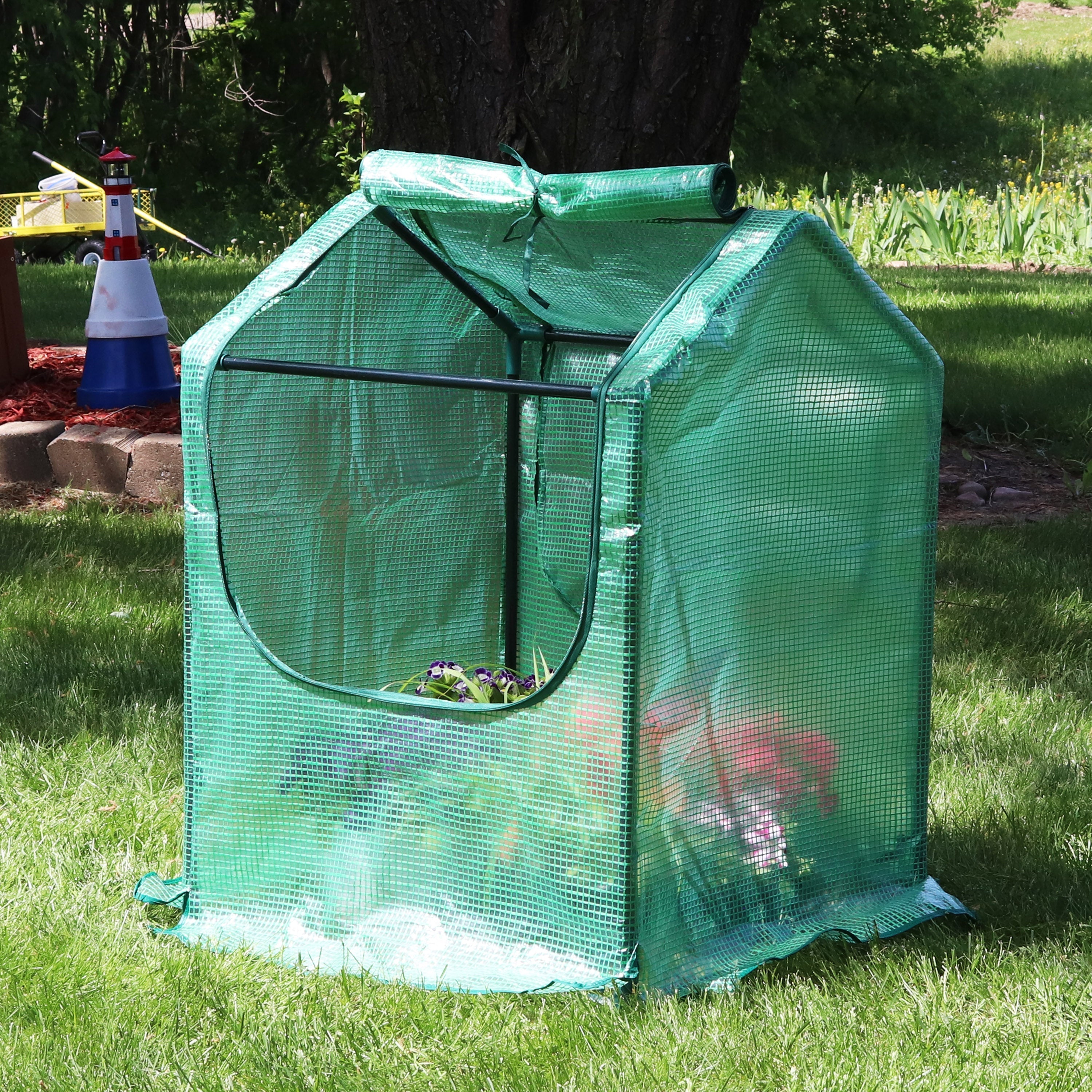  Sunnydaze Decor Mini Greenhouse with 2 Zippered Side Doors 2 - Green - Bonton