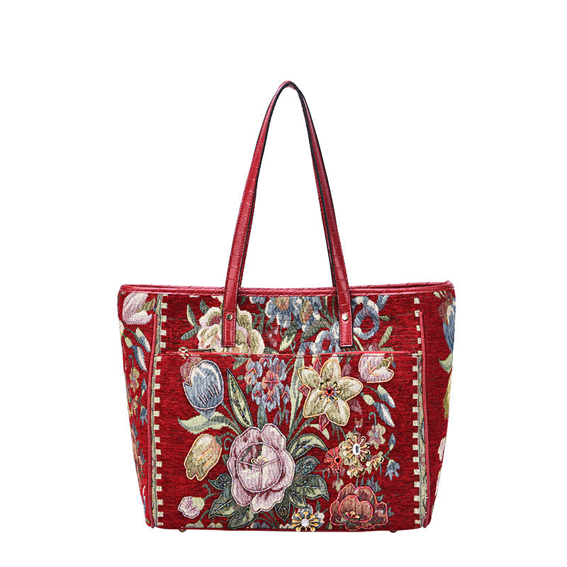  Mellow World Flower Shop Hand-Beaded Tote - Red - Bonton