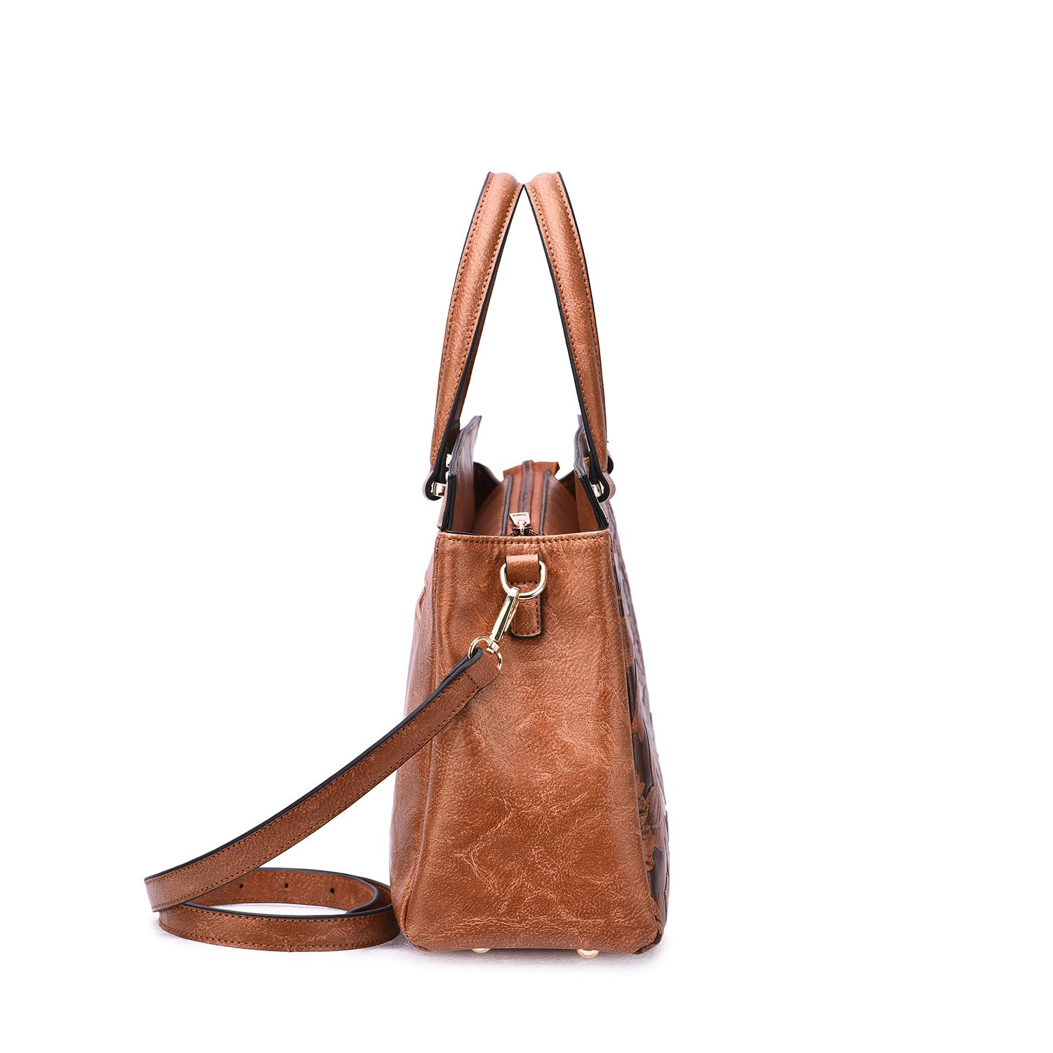  Mellow World Salome Embossed Floral Satchel - Cognac - Bonton