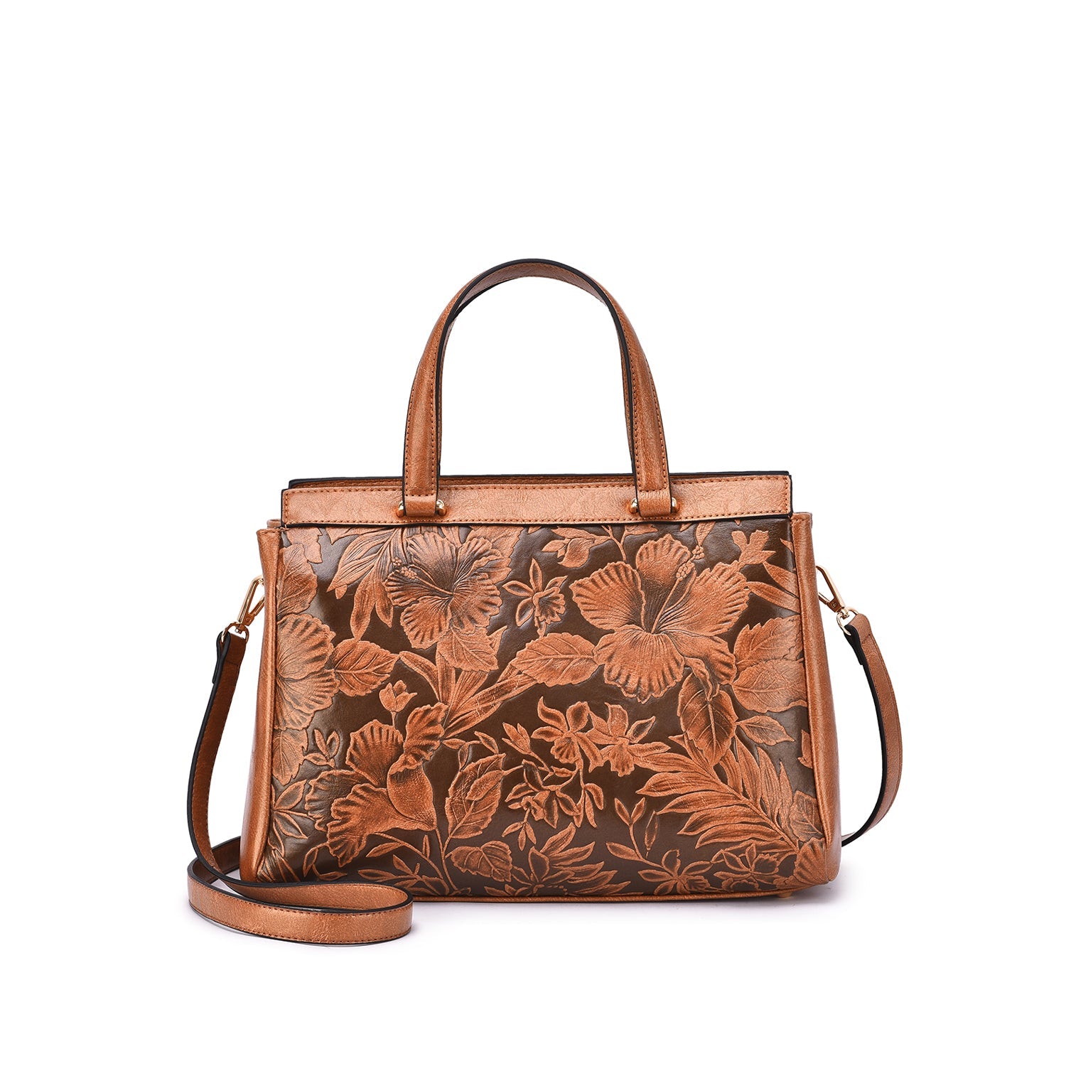  Mellow World Salome Embossed Floral Satchel - Cognac - Bonton