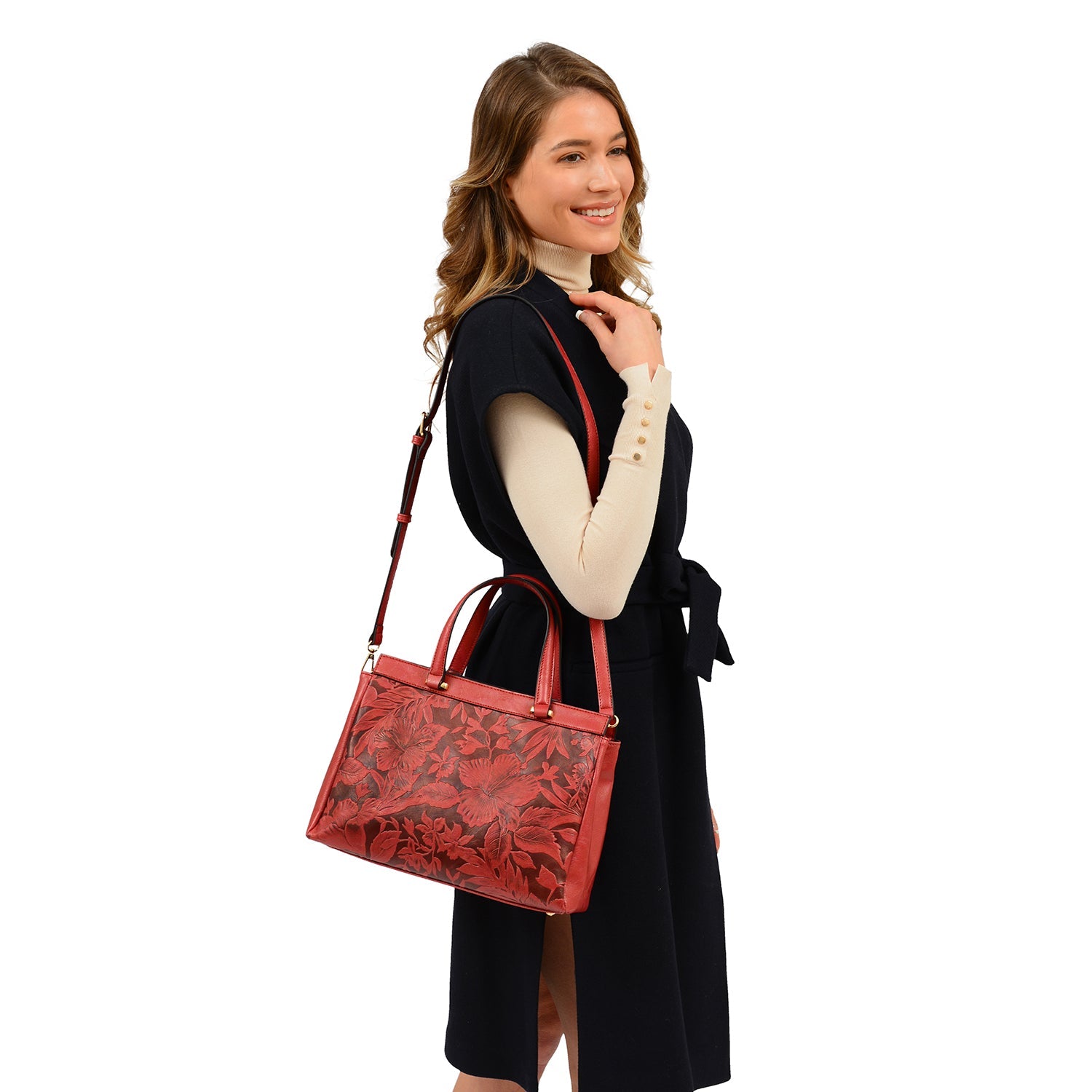  Mellow World Salome Embossed Floral Satchel - Cognac - Bonton