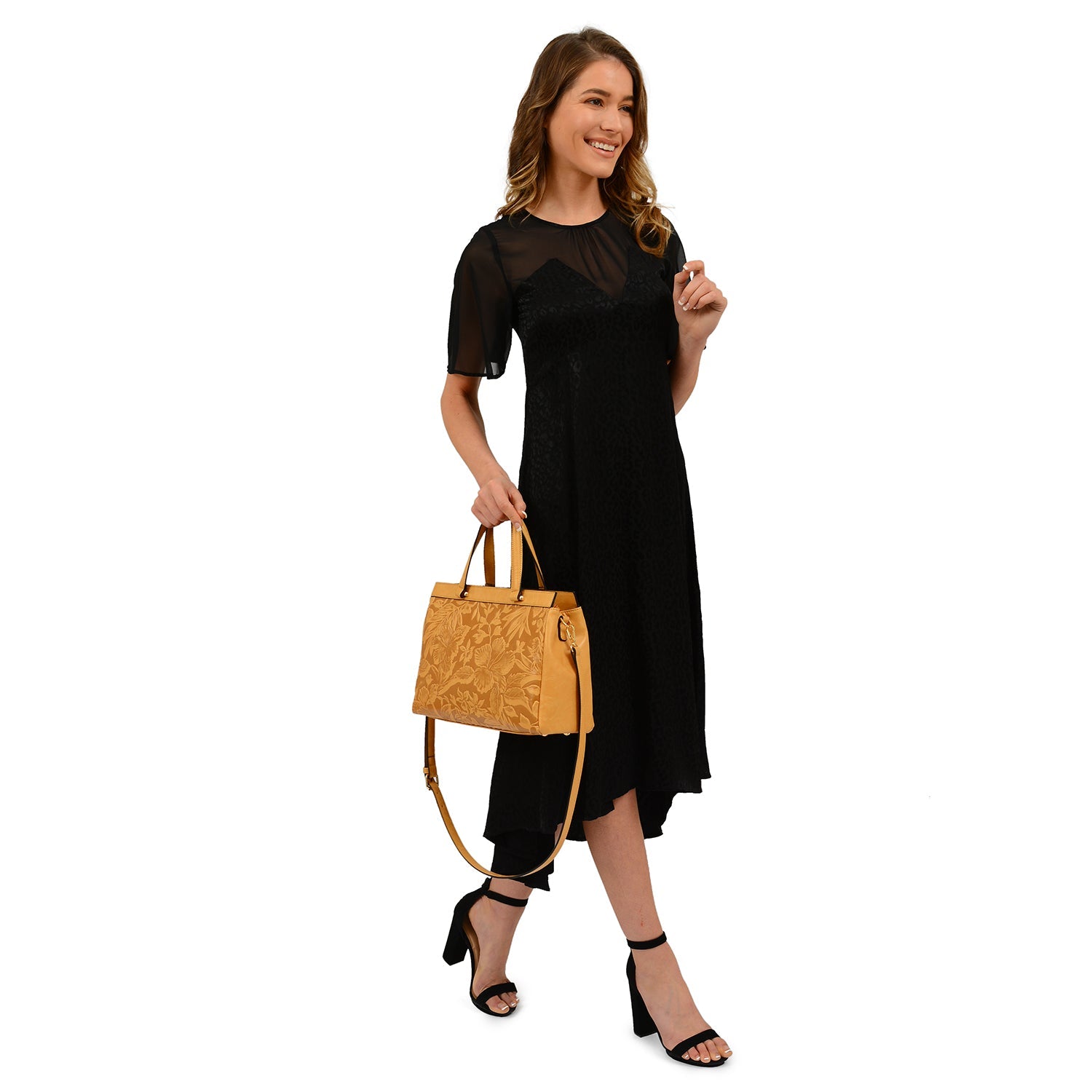 Mellow World Salome Embossed Floral Satchel - Cognac - Bonton