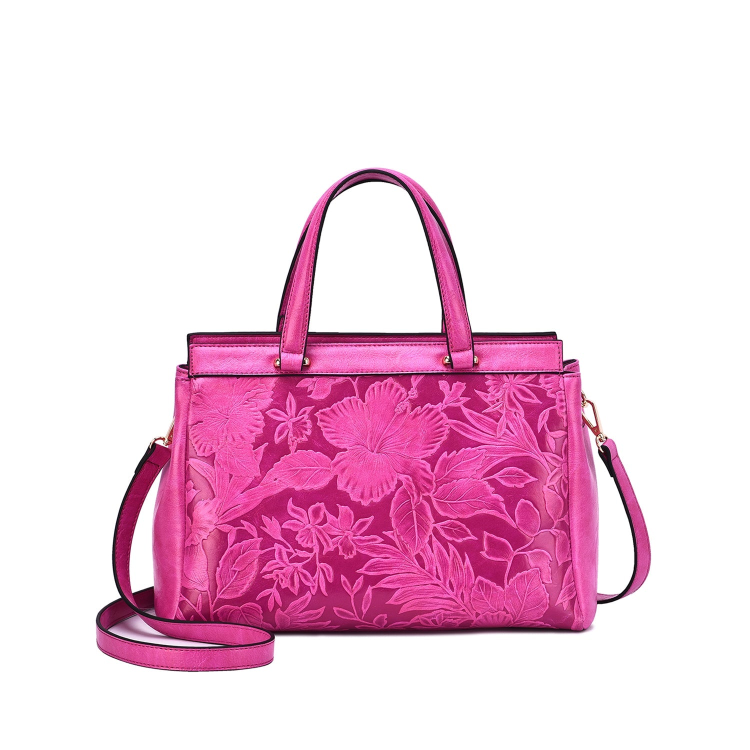  Mellow World Salome Embossed Floral Satchel - Cognac - Bonton