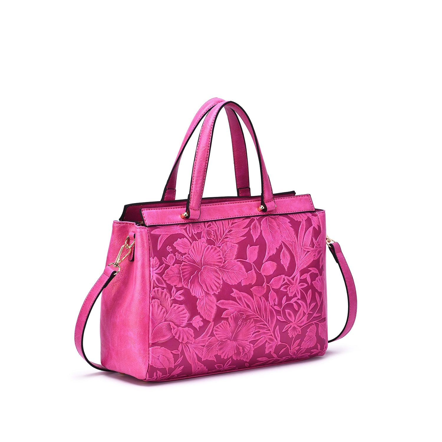  Mellow World Salome Embossed Floral Satchel - Cognac - Bonton