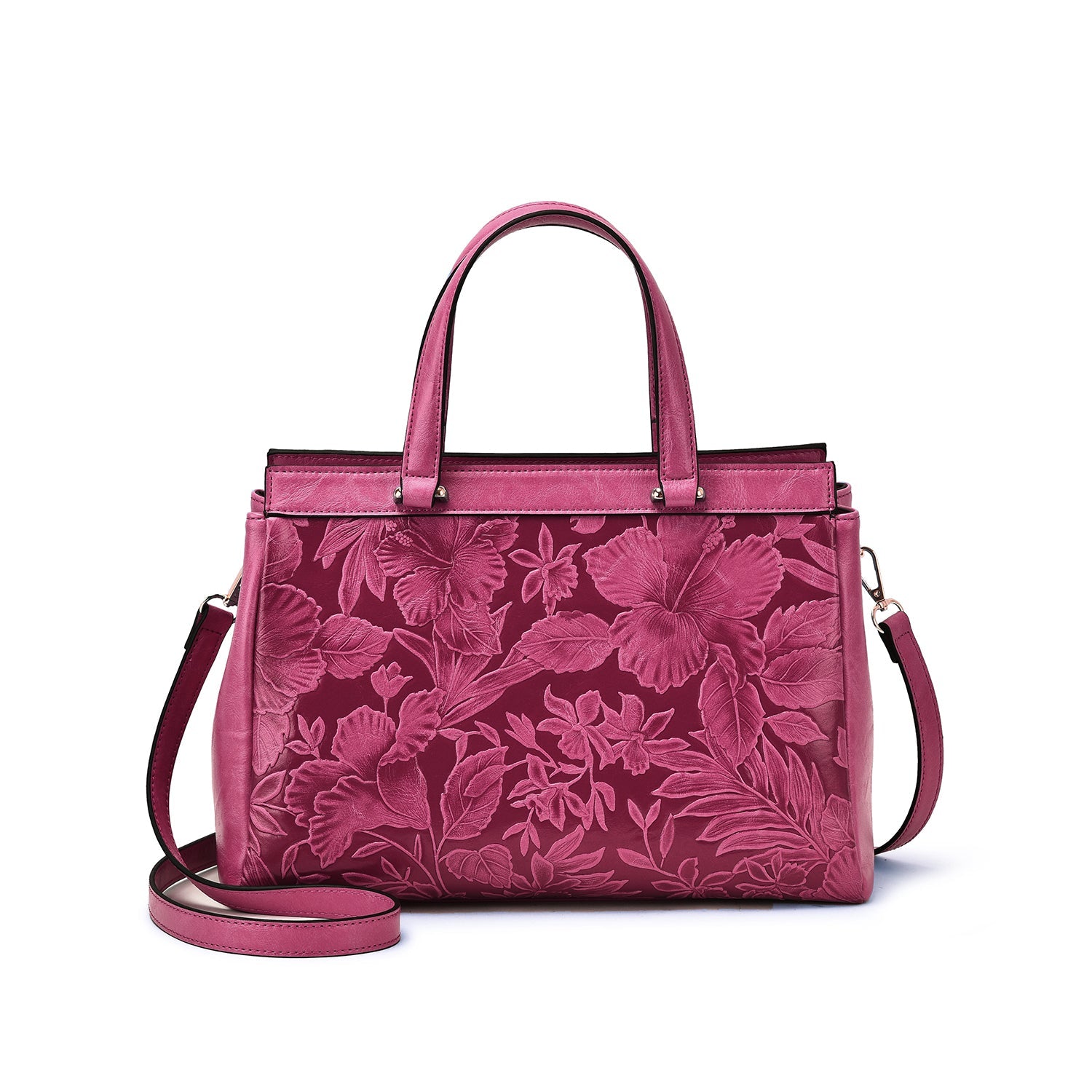  Mellow World Salome Embossed Floral Satchel - Cognac - Bonton