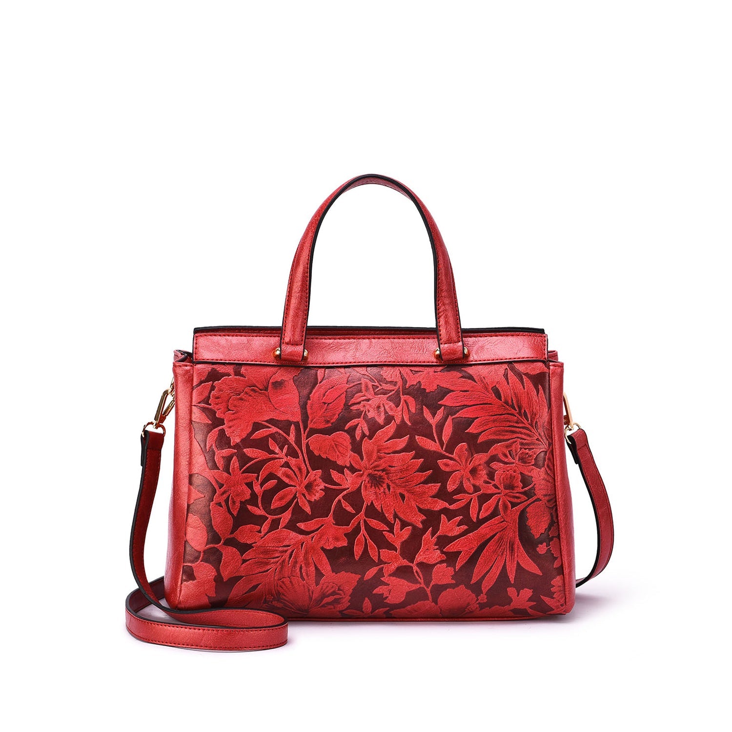  Mellow World Salome Embossed Floral Satchel - Cognac - Bonton