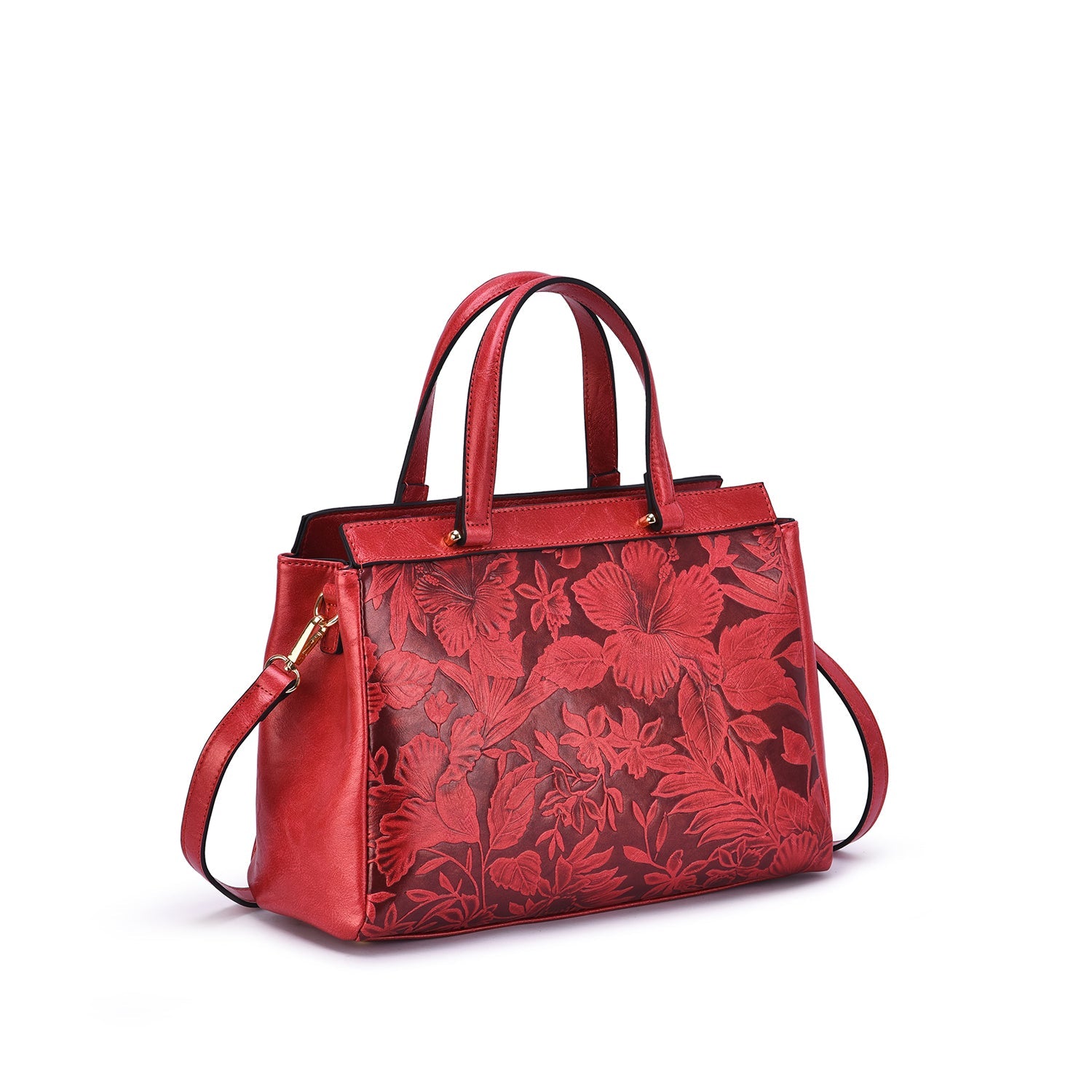  Mellow World Salome Embossed Floral Satchel - Cognac - Bonton