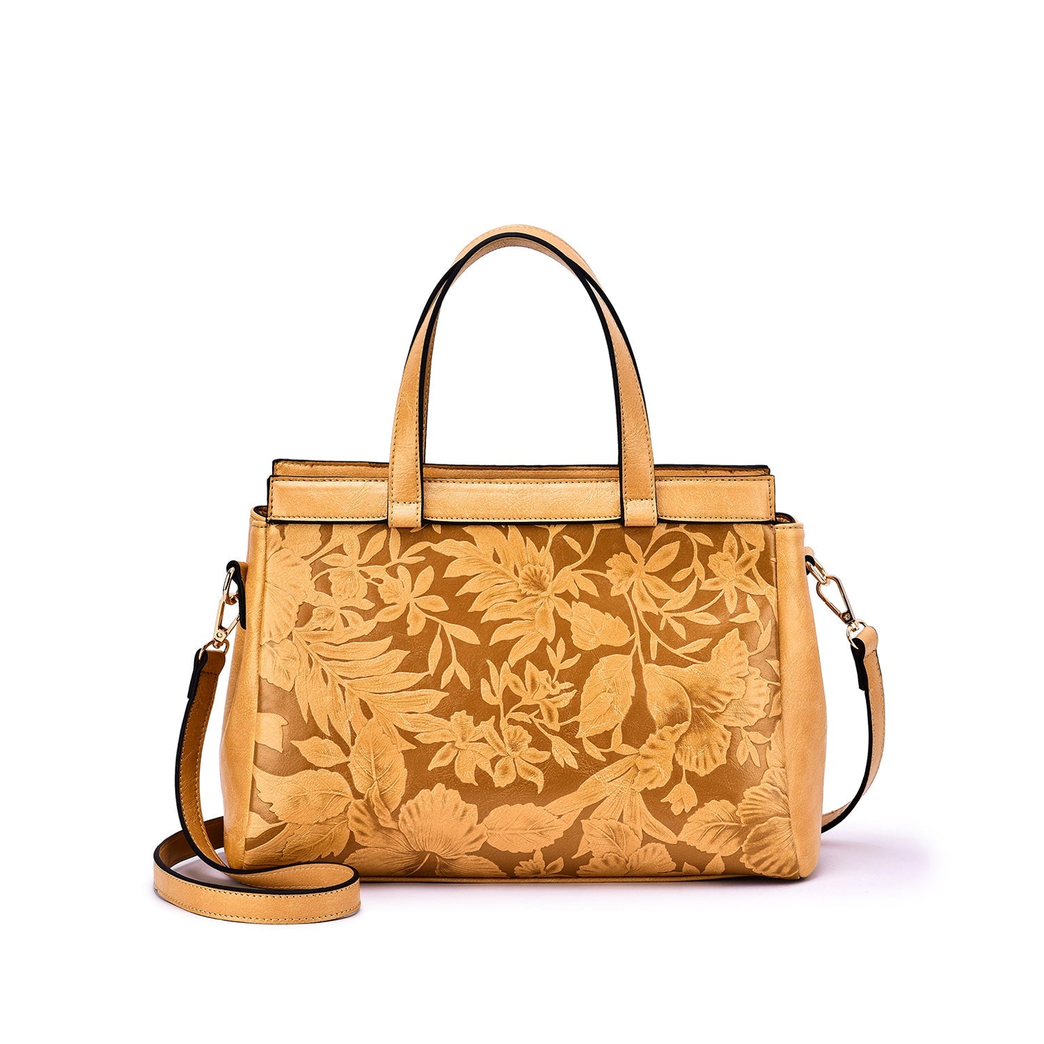  Mellow World Salome Embossed Floral Satchel - Cognac - Bonton