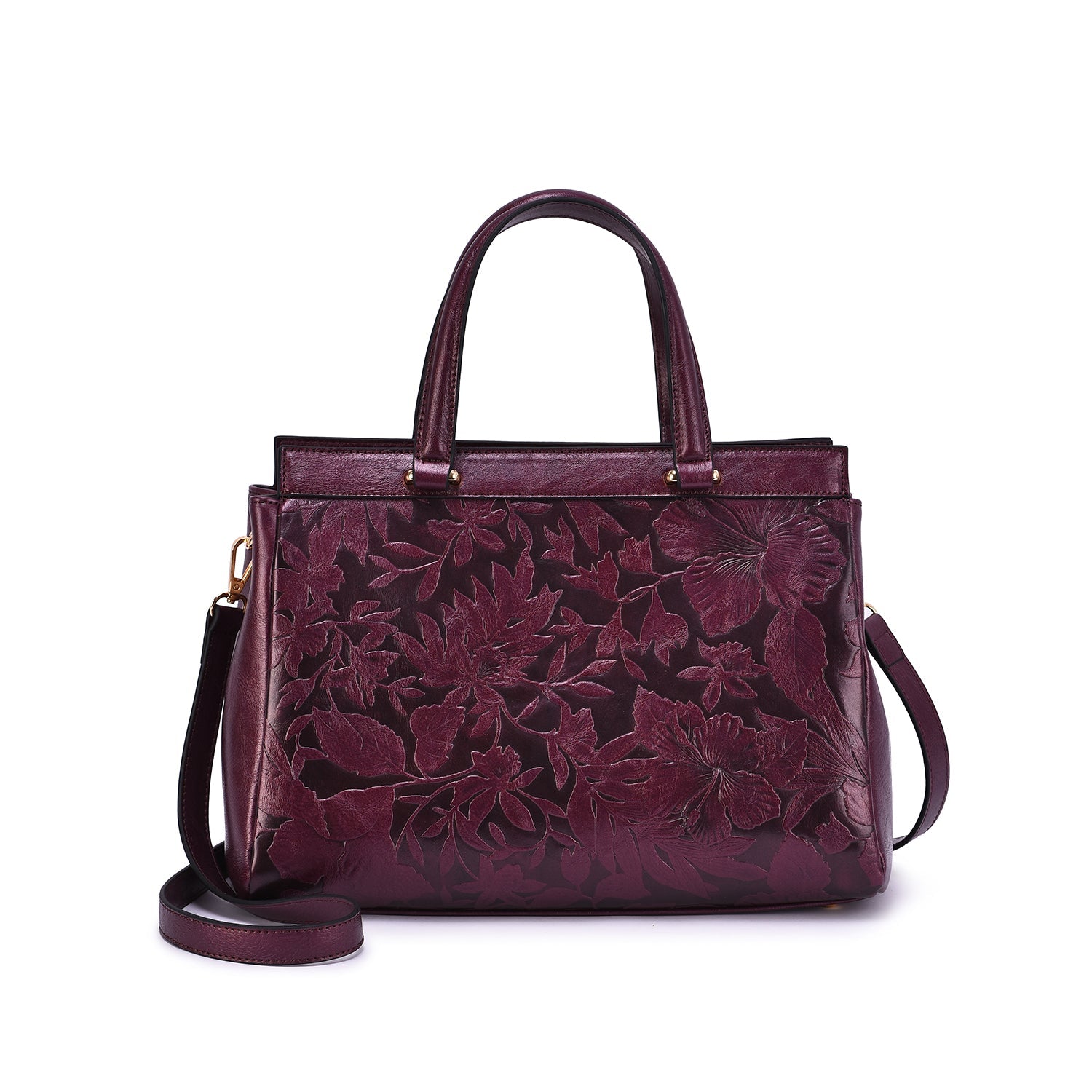  Mellow World Salome Embossed Floral Satchel - Cognac - Bonton