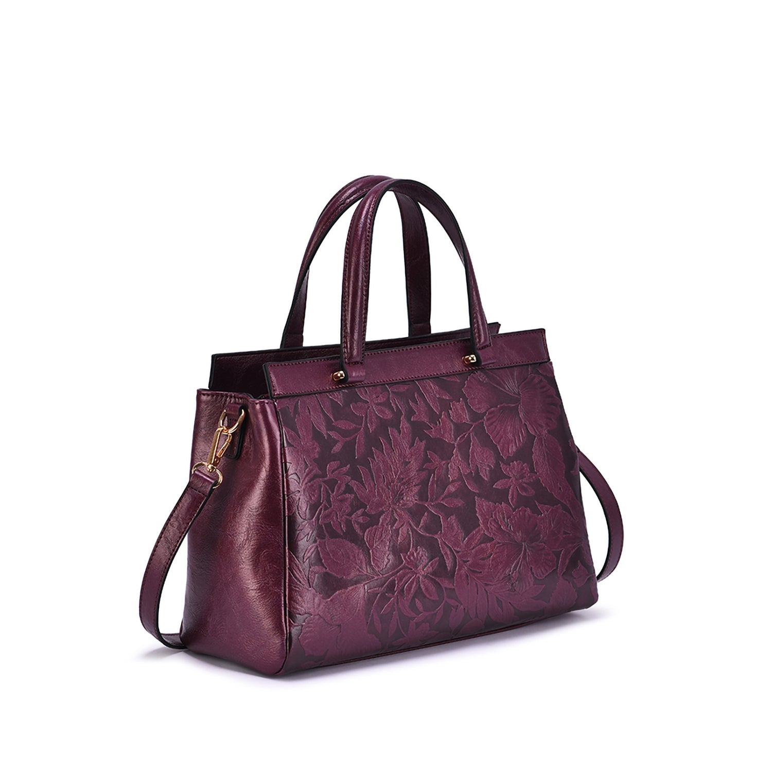  Mellow World Salome Embossed Floral Satchel - Cognac - Bonton