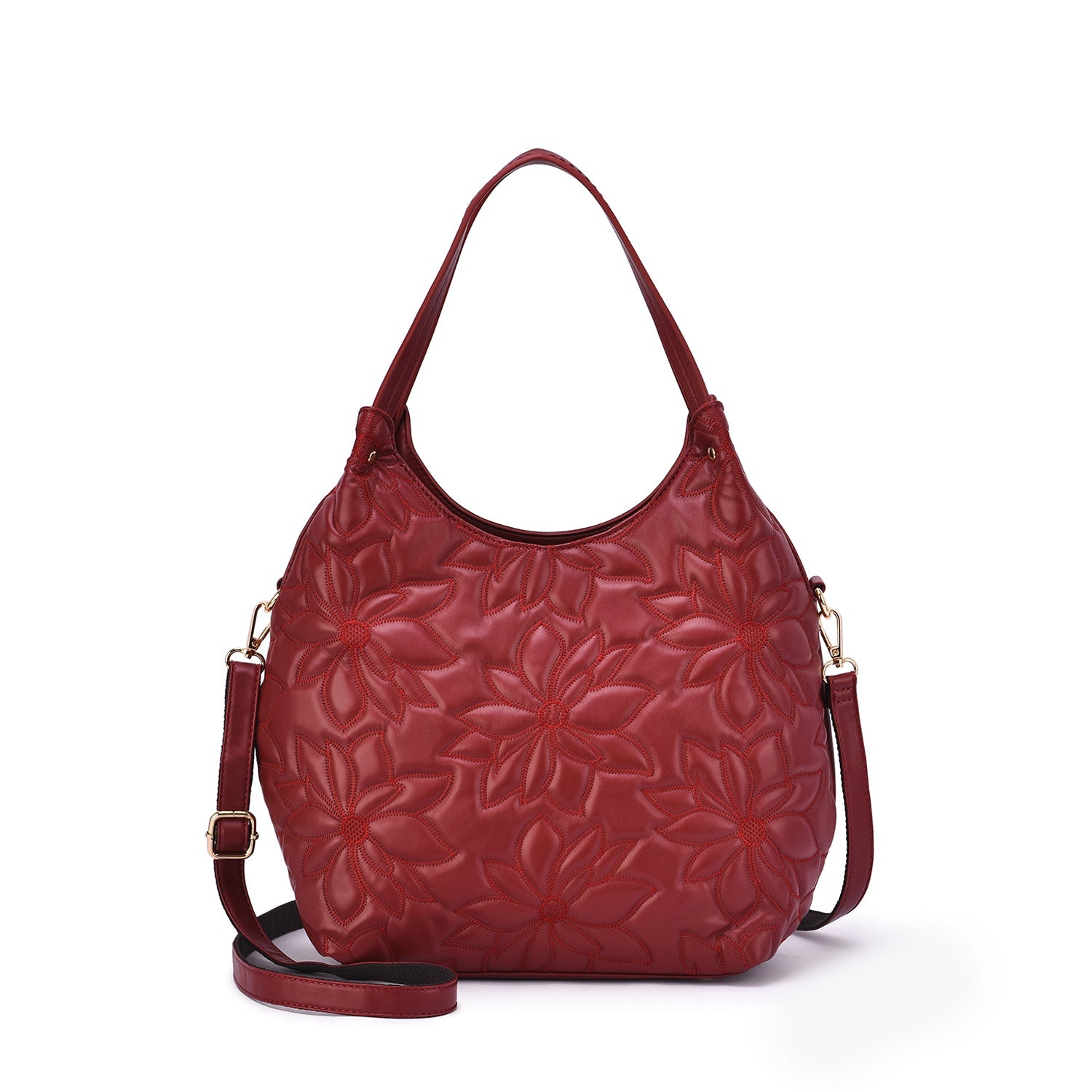  Mellow World Jae Embossed Floral Patterned Hobo - Dustyrose - Bonton