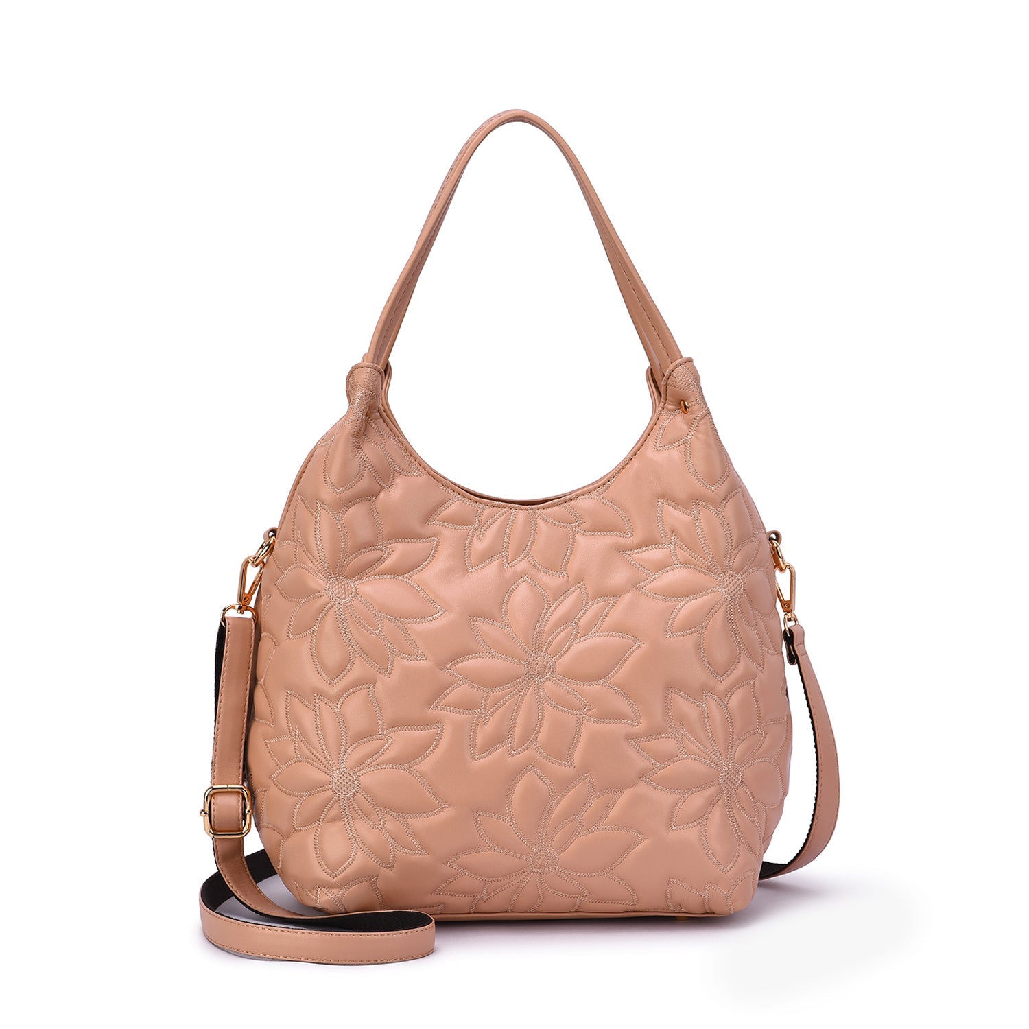  Mellow World Jae Embossed Floral Patterned Hobo - Dustyrose - Bonton