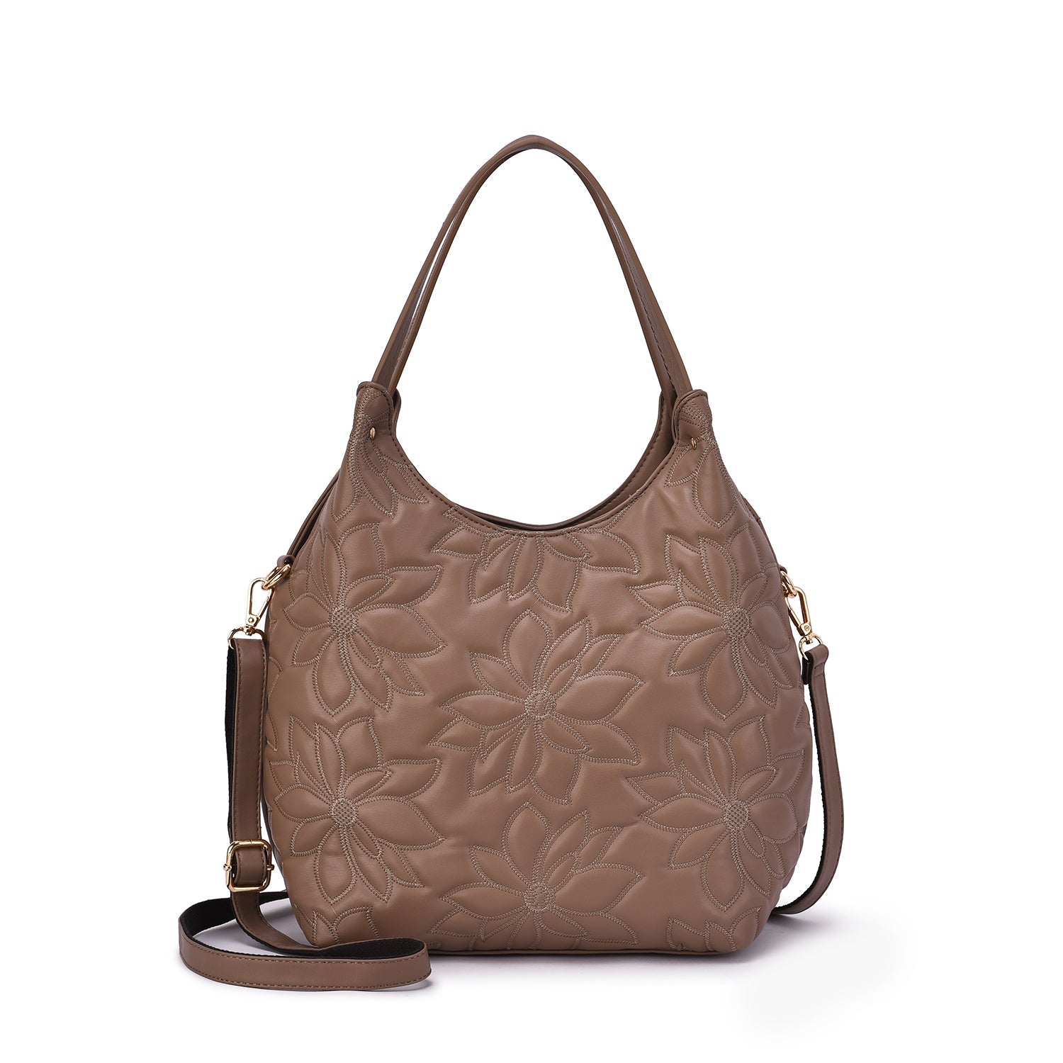  Mellow World Jae Embossed Floral Patterned Hobo - Dustyrose - Bonton