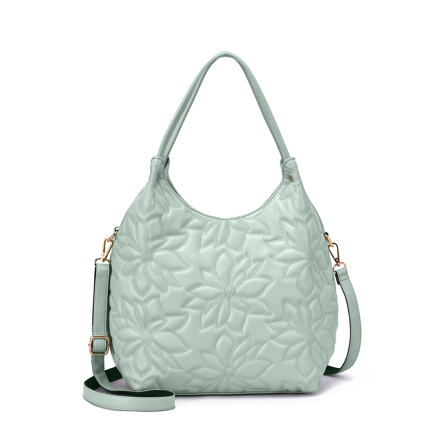  Mellow World Jae Embossed Floral Patterned Hobo - Dustyrose - Bonton