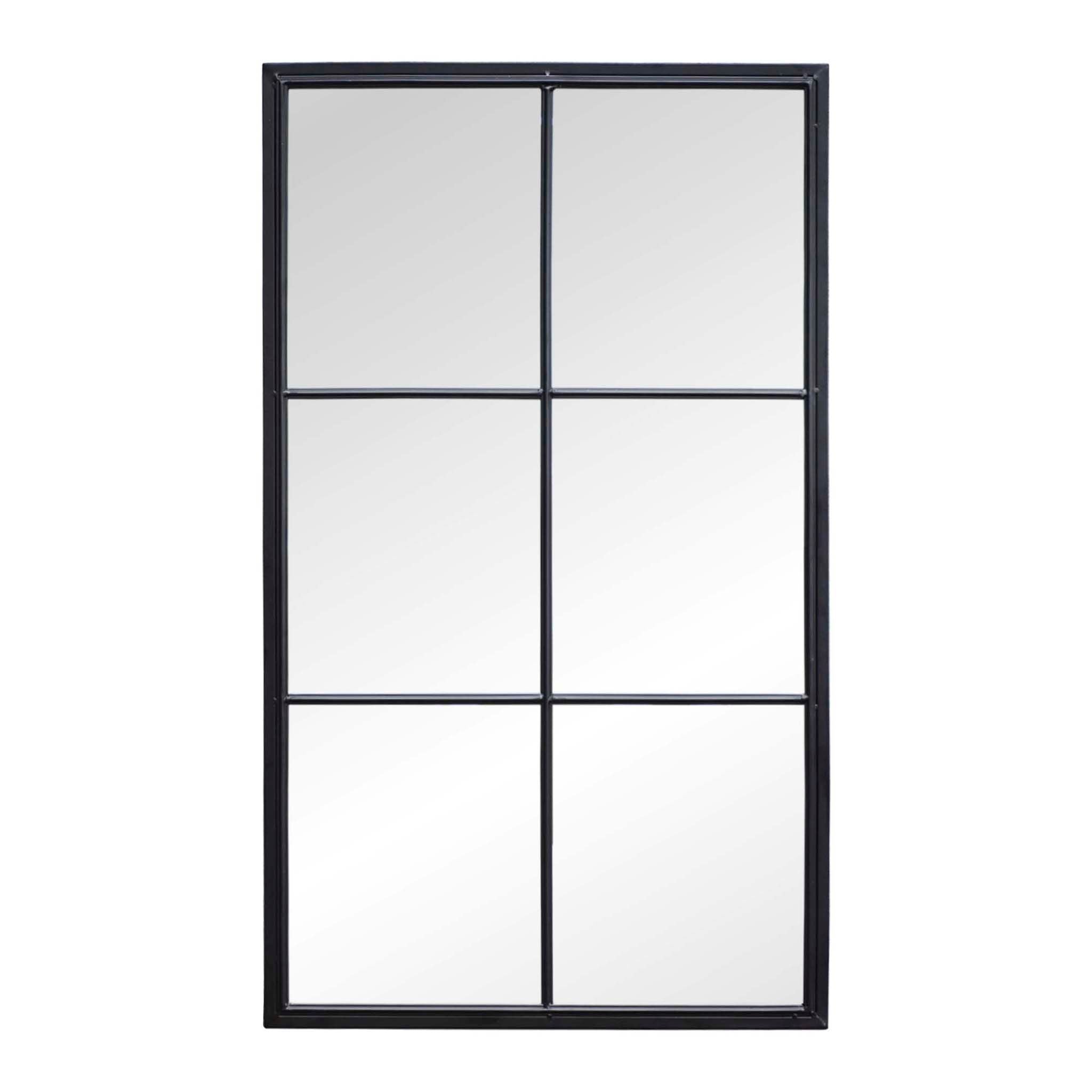  Paris Loft 6 Windowpane Metal Frame Wall Mirror - Black - Bonton