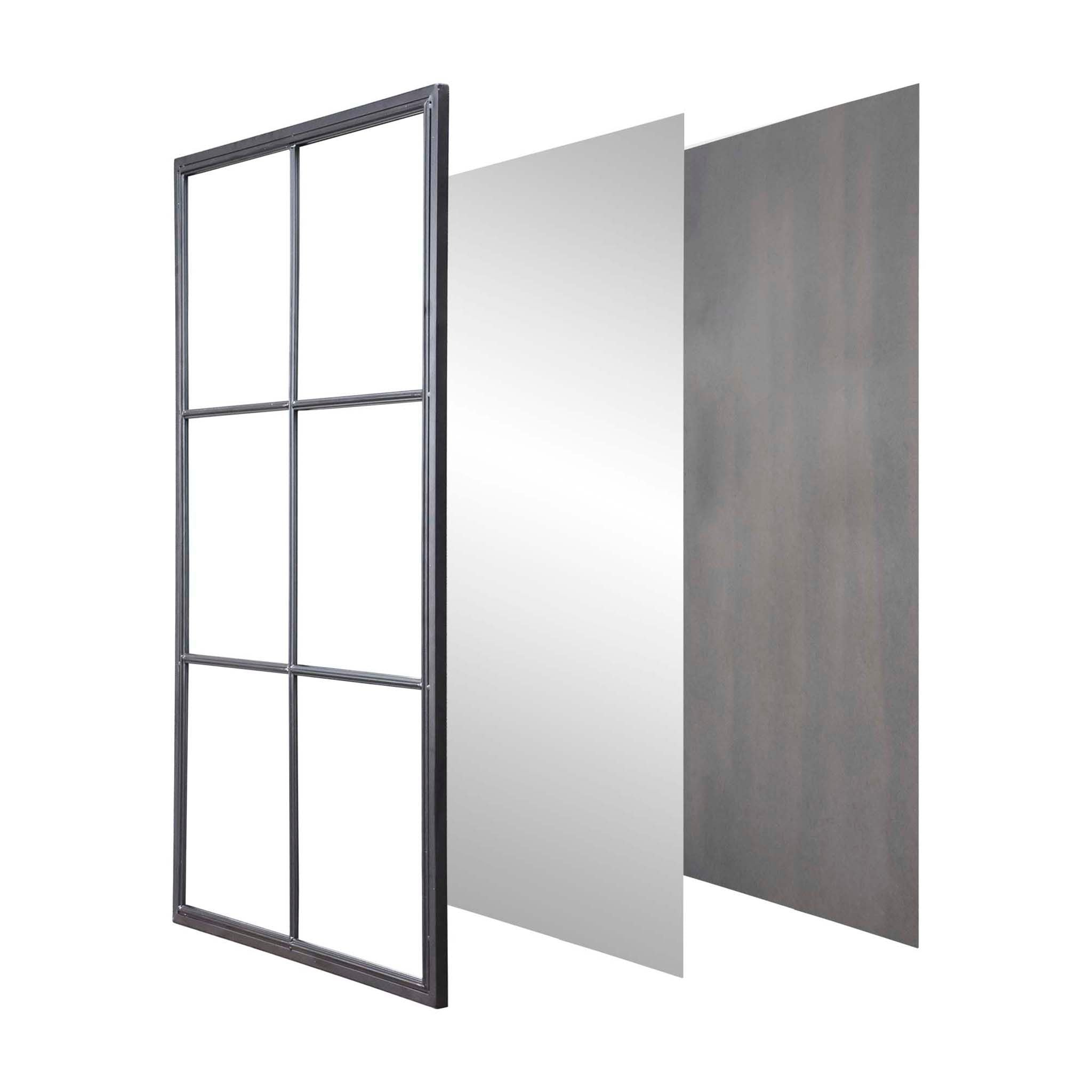  Paris Loft 6 Windowpane Metal Frame Wall Mirror - Black - Bonton