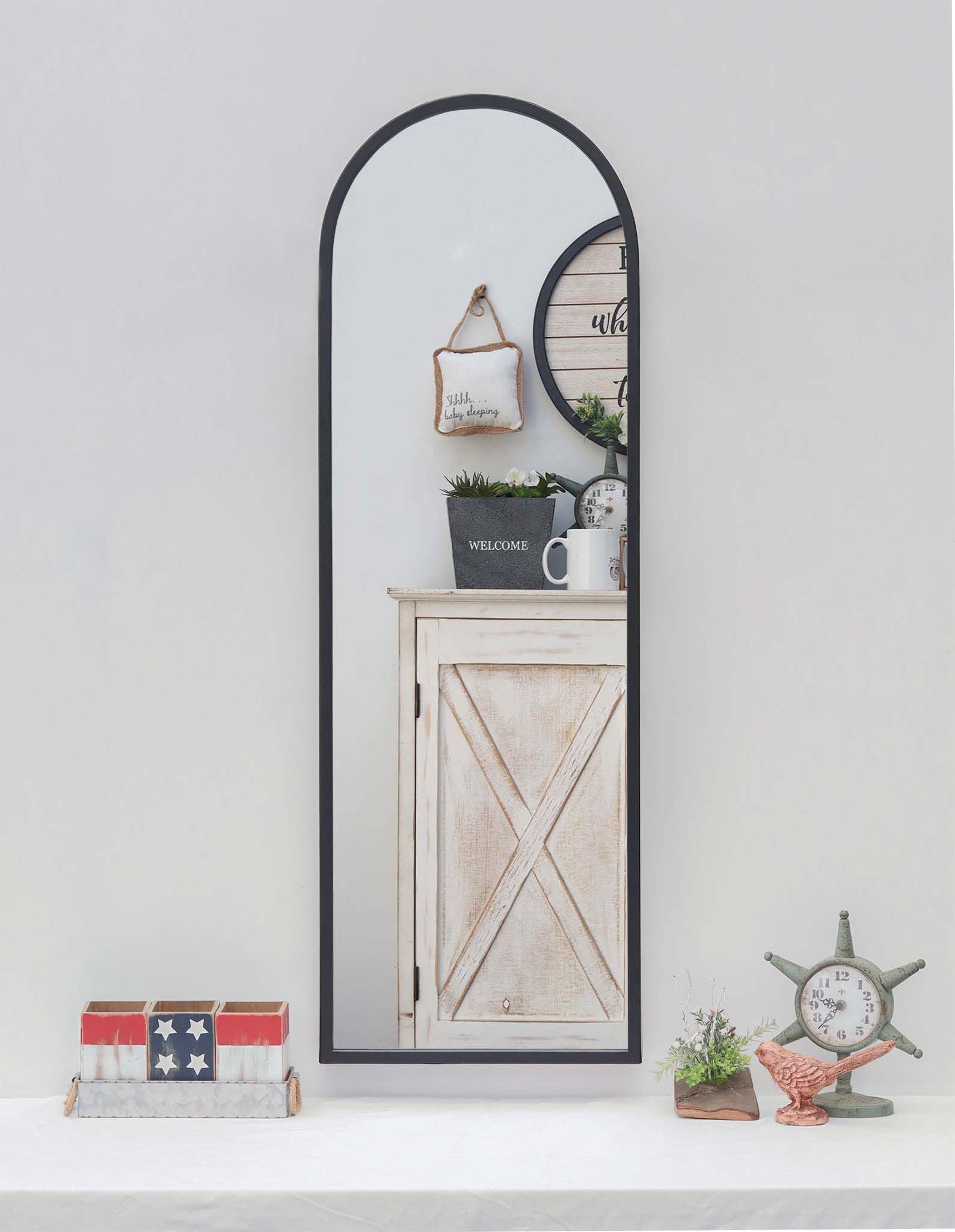  Paris Loft Arched Mirror Metal Framed Mirror - Black - Bonton