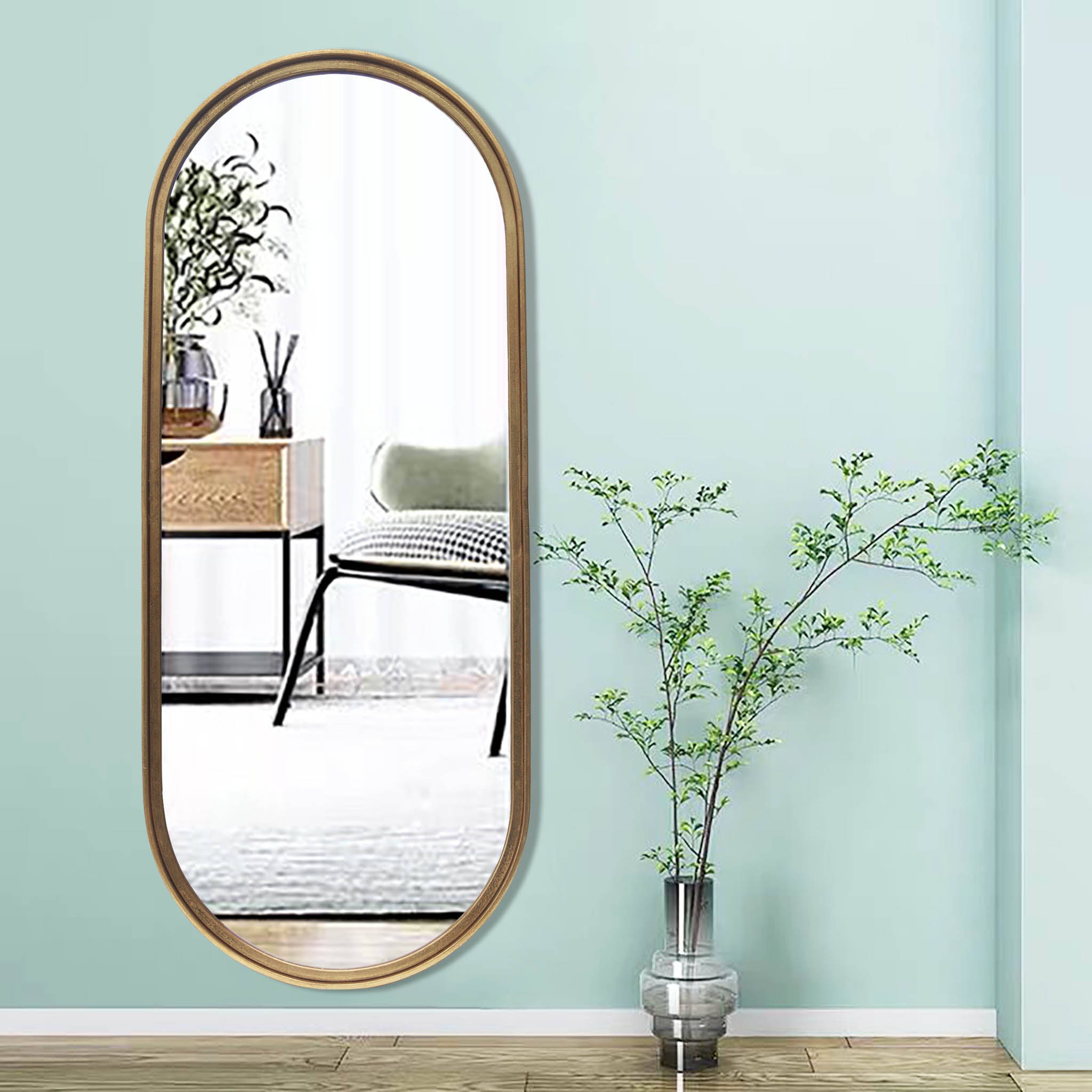  Paris Loft Modern Gold Oblong Full Length Wall Mirror - Gold - Bonton