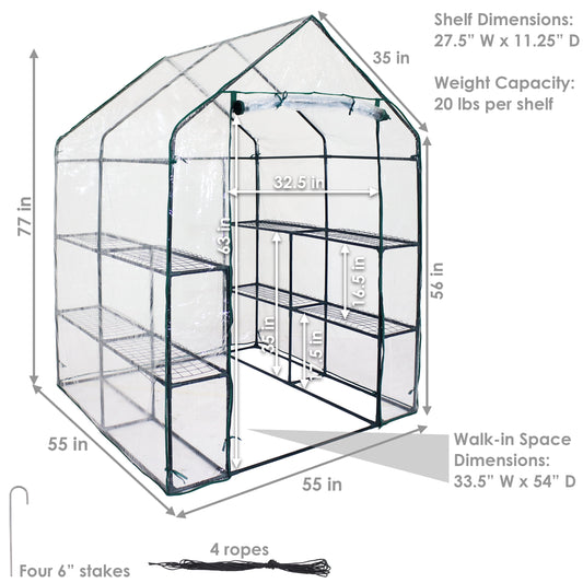 Portable Growing Rack Grandeur Mini Walk-In Greenhouse with Roll-Up Door - 4 Shelves